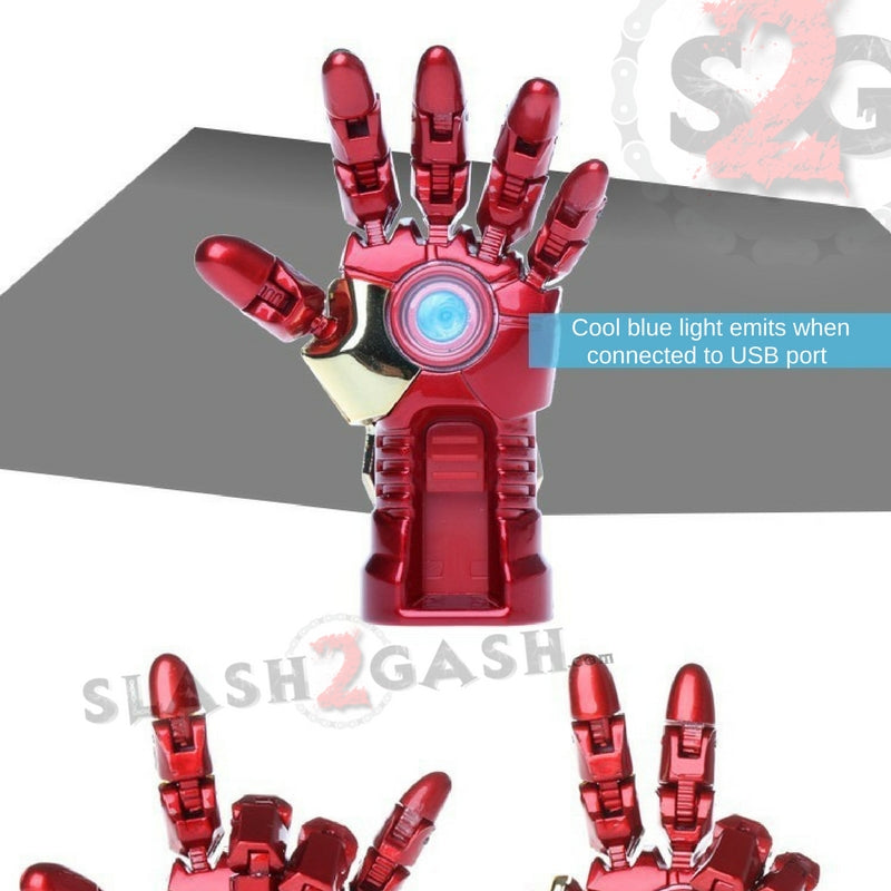 Iron Man USB Flash Drive 2.0 - 16GB Movable Hand with LED Light - Cool Superhero Gadget for Marvel Fans, Collectors & Tech Gifts - Perfect for Cosplay, Office Use & Data Storage
