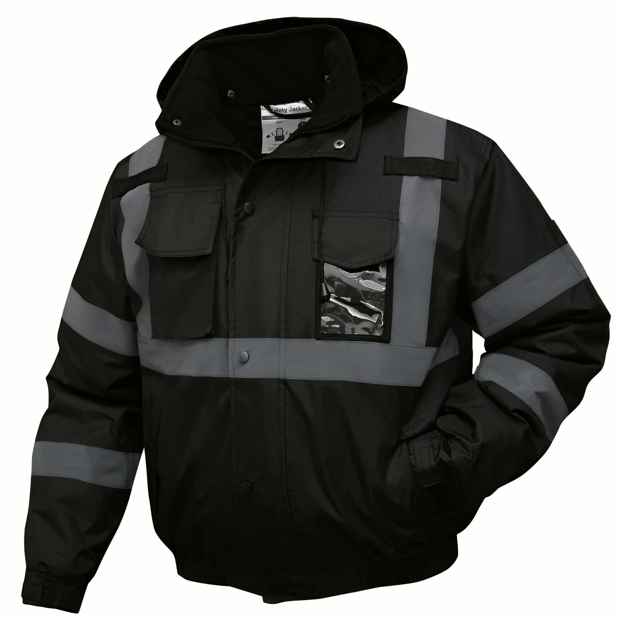 SKSAFETY High Visibility Reflective Waterproof Safety Jacket for Men with Pockets - Black Winter Work Construction Coat for Cold Weather - Large Size (1 Pack) - Ideal for Road Workers, Construction Sites & Outdoor Winter Activities