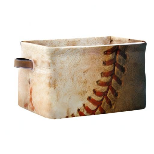 Collapsible Rectangular Storage Basket with Leather Handles - Foldable Organizer Bin for Baseball Gear, Office Supplies & Home Shelves | Perfect for Sports Equipment Storage & Clutter Organization