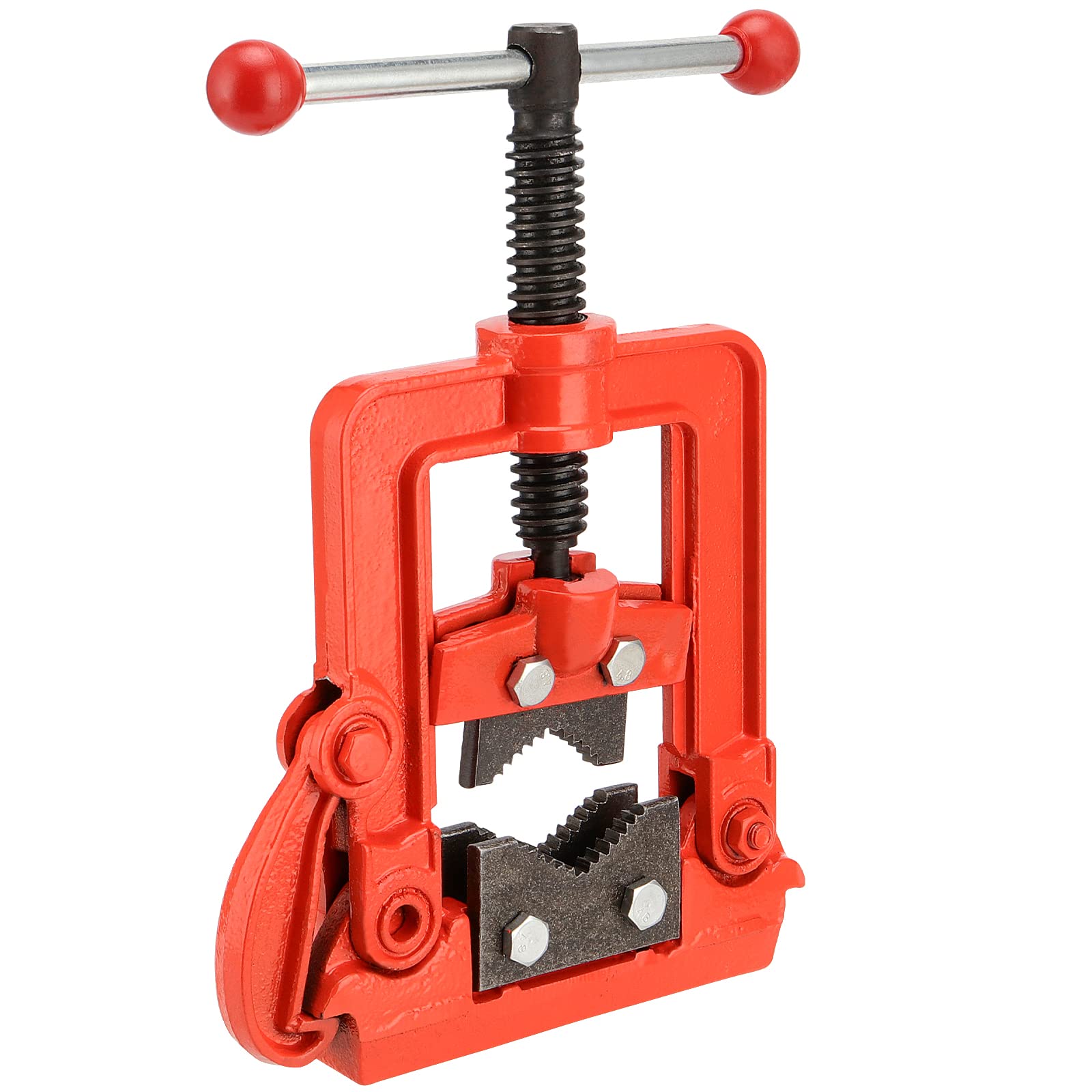 Heavy Duty Forged Pipe Vise - Cast Iron Bench Yoke Vise for 0.4 to 3.5 Inch (10-90mm) Pipes - Red - Perfect for Plumbing, HVAC, and Metalworking Projects