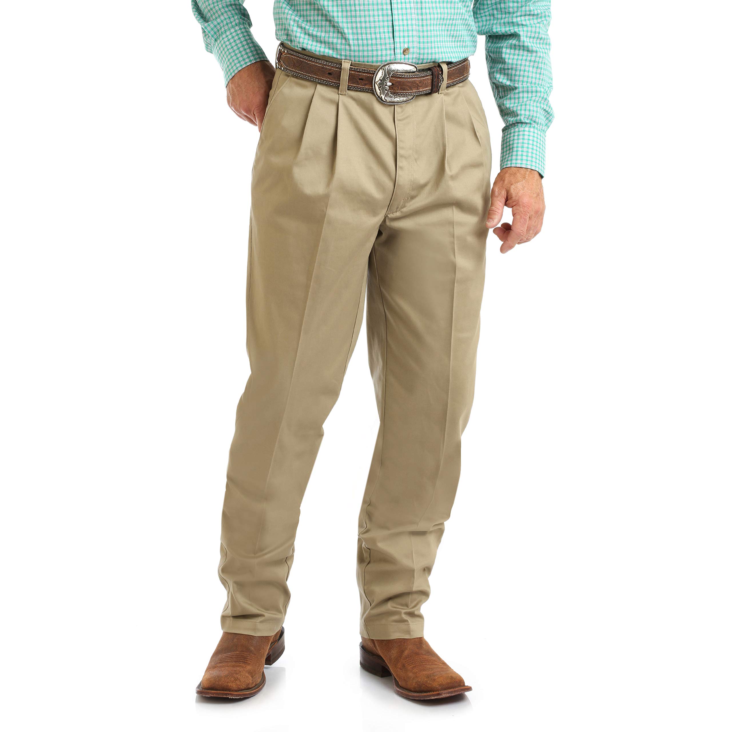 Wrangler Men's Pleated Front Casual Pants - Comfortable & Stylish for Work, Travel & Everyday Wear | Relaxed Fit Khaki Trousers