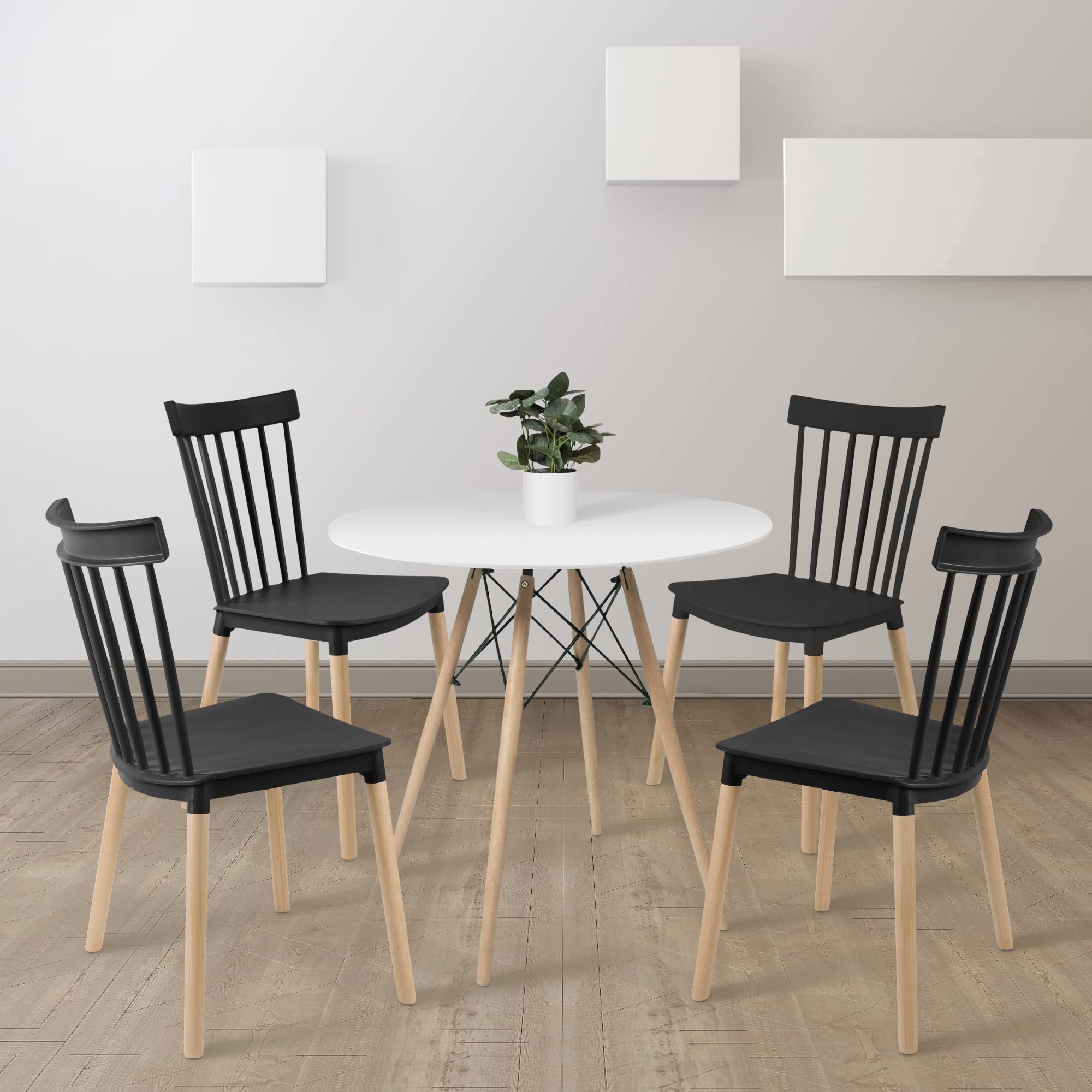 Modern Plastic Armless Dining Chairs with Wooden Legs - Set of 4 Contemporary Stackable Side Chairs for Kitchen, Dining Room, Restaurant, Cafe, Office & Home Decor - Perfect for Small Spaces and Modern Interior Design