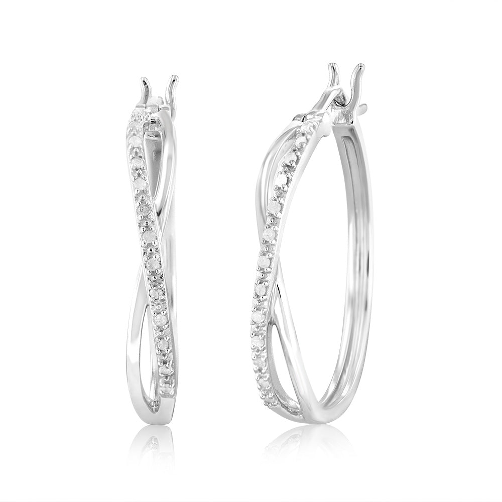 1/10 Carat Diamond Crossover Hoop Earrings in Sterling Silver - Elegant Dainty Jewelry for Women, Perfect for Weddings, Parties & Everyday Wear