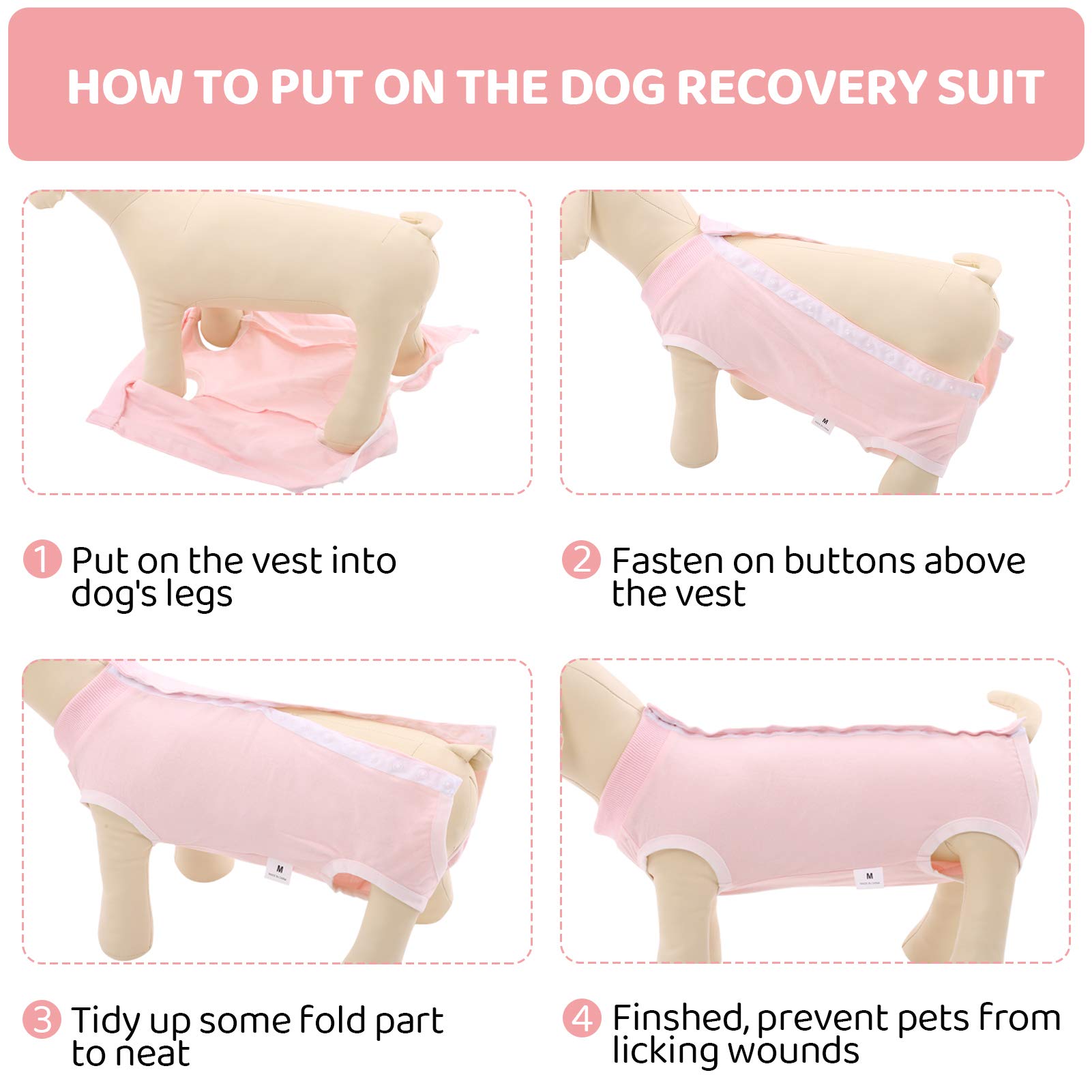 SAWMONG Dog Recovery Suit - Post-Surgery Protective Wear for Dogs | Soft Surgical Onesie Alternative to E-Collar | Pink Medium Size | Ideal for Spay/Neuter Recovery & Wound Protection