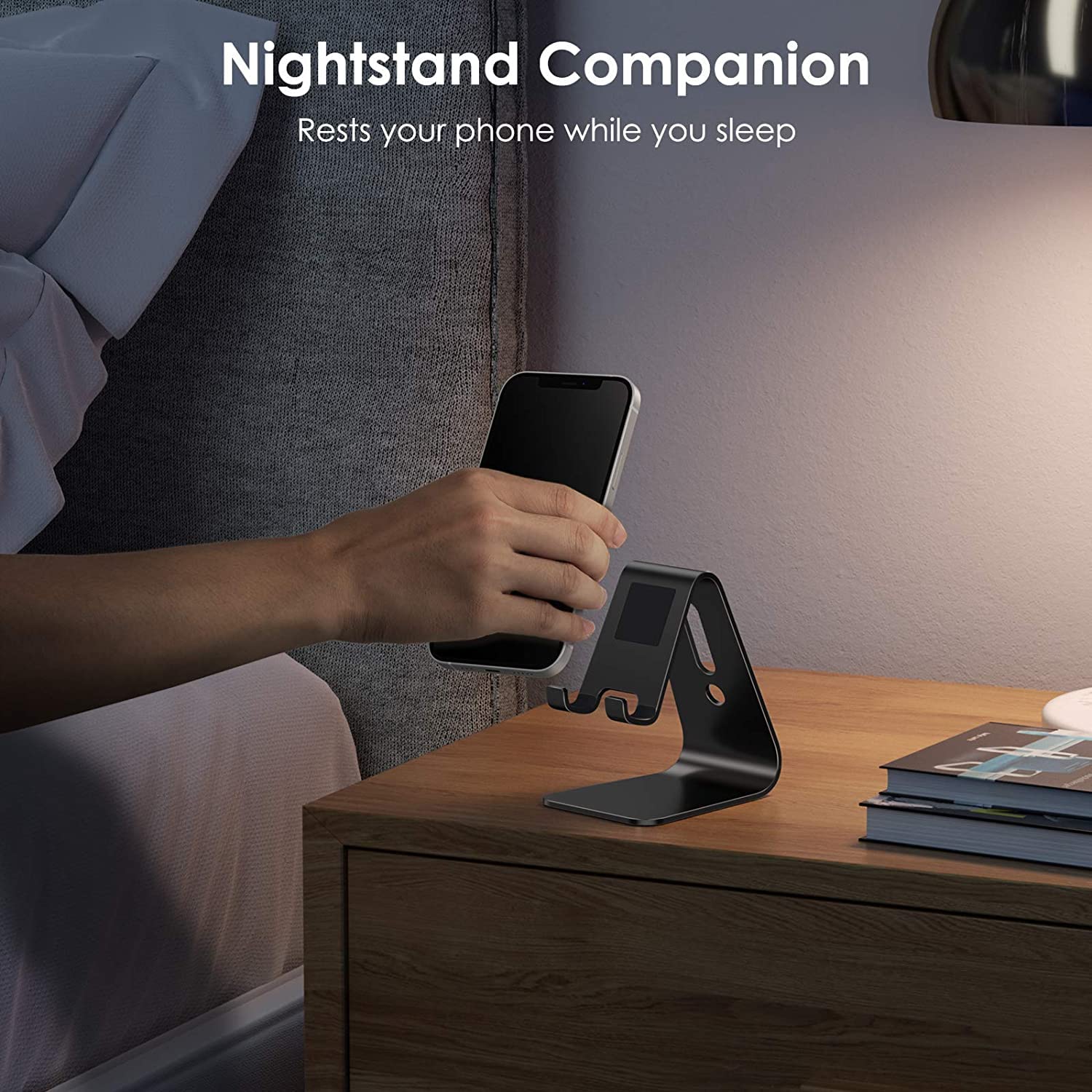 DGN Upgraded Aluminum Phone Stand with Non-Slip Pads - Universal Smartphone Holder for iPhone 13/12/11 Pro Max/XS/XR/8/7/SE, iPad Mini & Android Devices - Perfect for Desk, Bedside, Kitchen & Video Watching