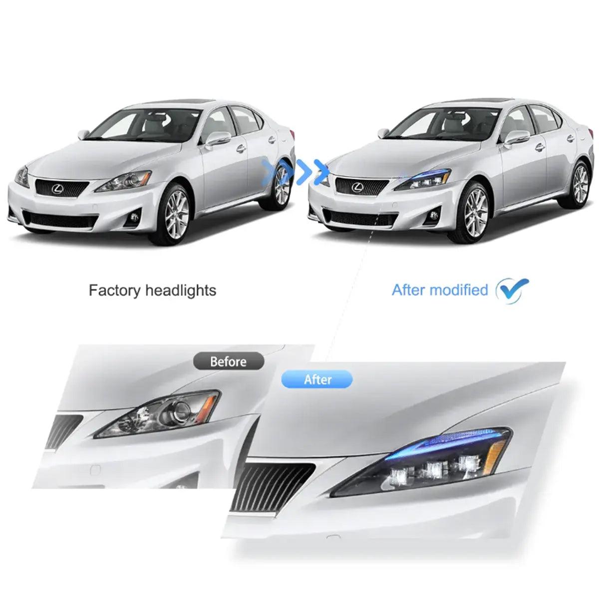 LED Headlight Assembly with Matrix Projector & Blue DRL for 2006-2012 Lexus IS250/IS250C/IS350/IS220d & 2008-2014 ISF (XE20) - Upgrade Your Night Driving Safety & Style