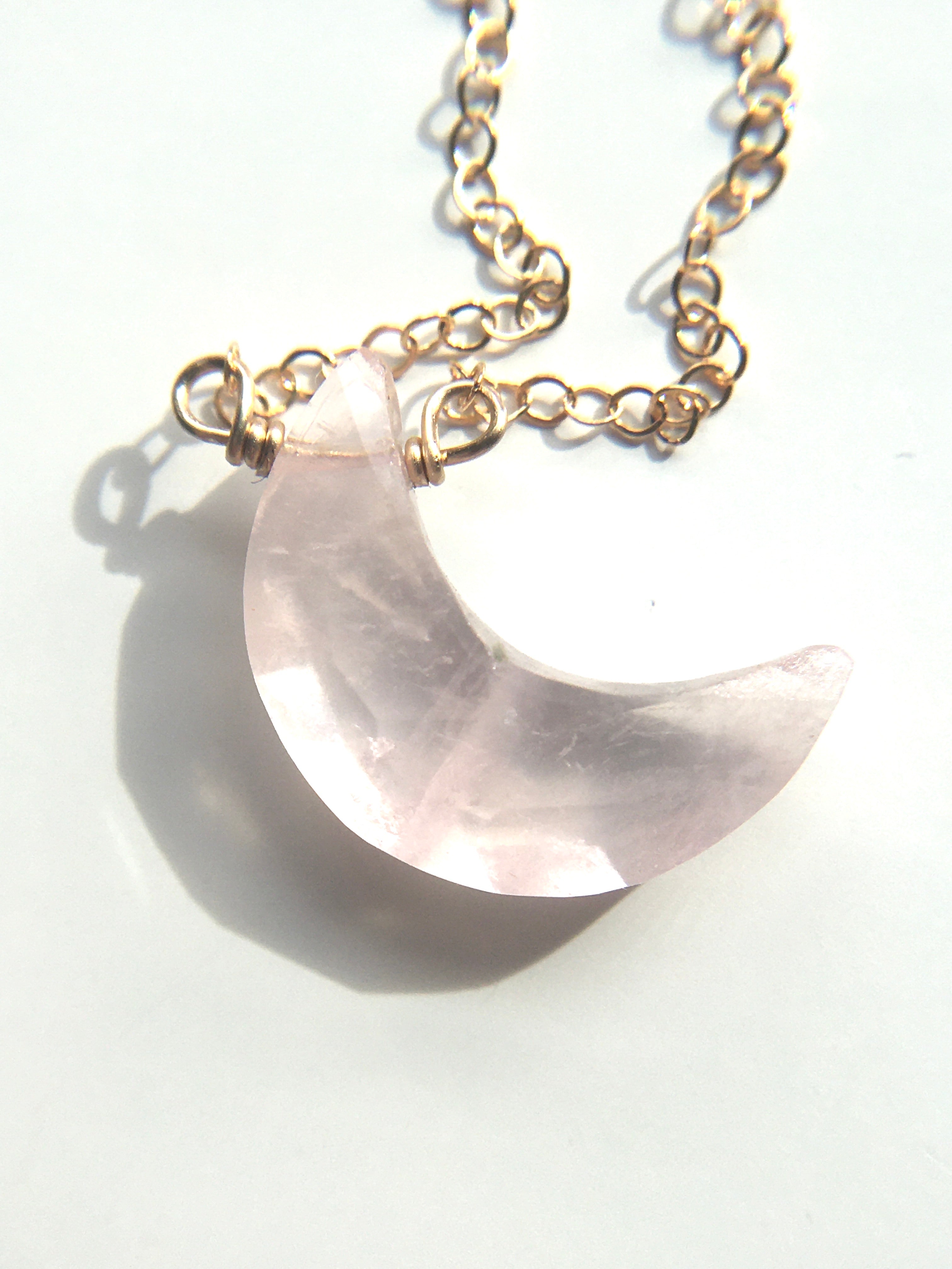 Faceted Rose Quartz Moon Crystal Necklace - Healing Stone Jewelry for Women, Chakra Balancing Pendant Gift for Spiritual Wellness & Meditation