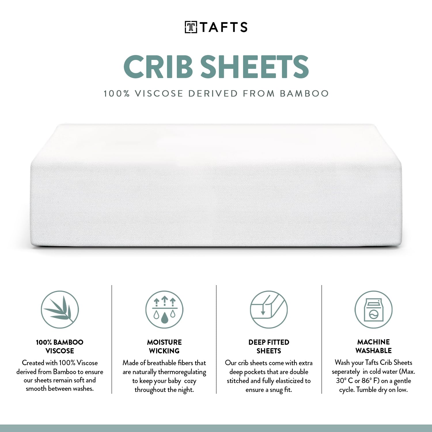 TAFTS Organic Bamboo Viscose Fitted Crib Sheets - 2 Pack (28
