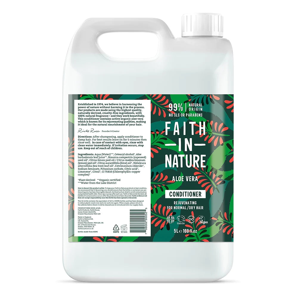 Faith In Nature Aloe Vera Conditioner Refill 5L - Natural Hair Care for Dry & Damaged Hair - Vegan & Cruelty-Free - Perfect for Salons & Home Use
