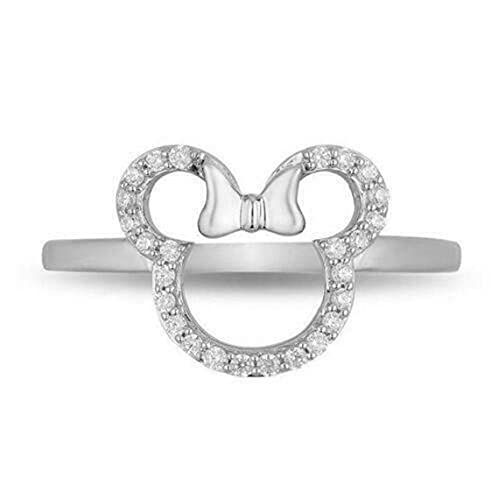 0.16 CT Round Cut White Simulated Diamond Mickey Mouse & Minnie Mouse Bow Design Engagement Ring for Women - 925 Sterling Silver with White Gold Finish - Perfect for Disney Lovers, Anniversary Gifts & Special Occasions