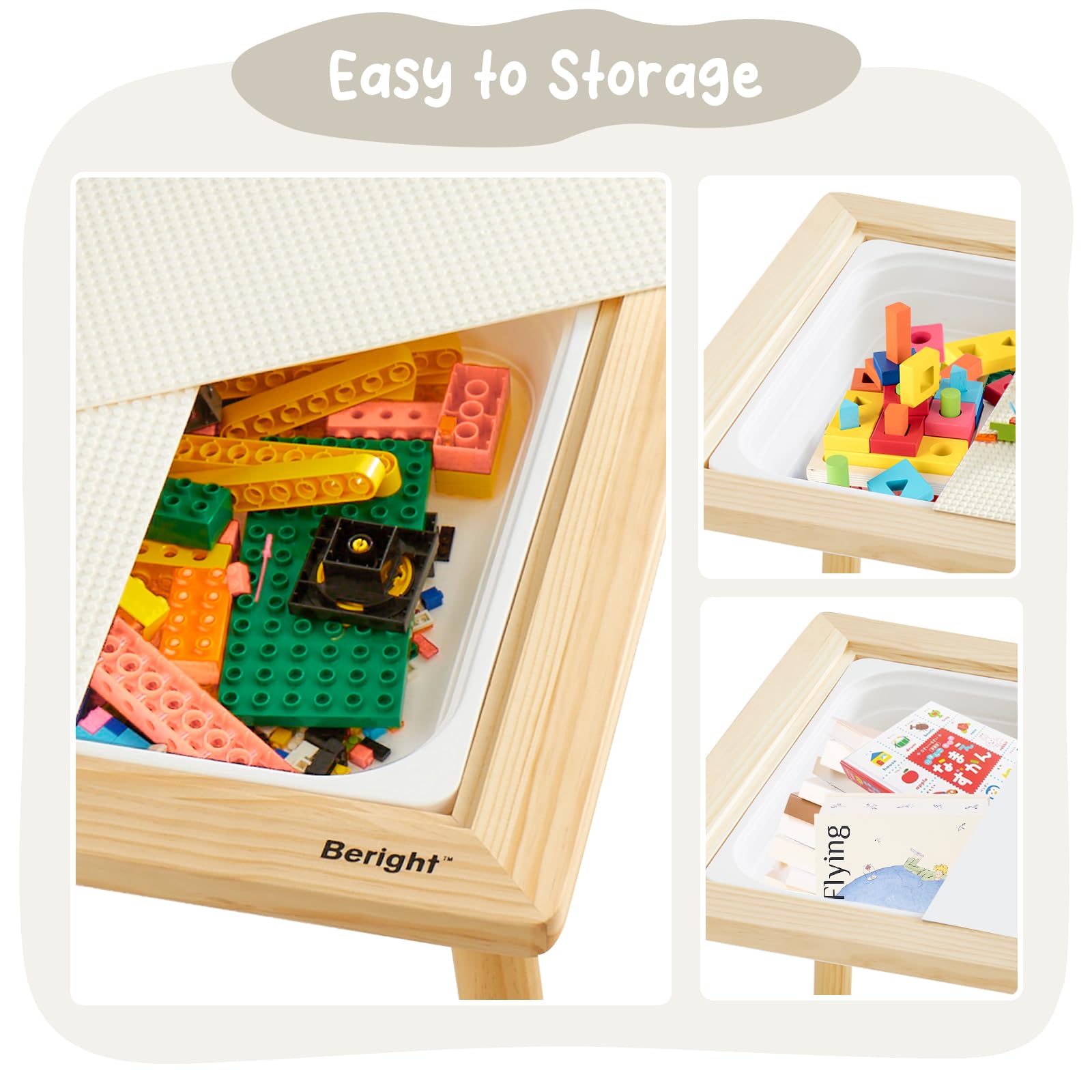 Beright Kids Activity Table with 3 Baseplates - White Building Block Play Table with Double-Sided Tabletop | Indoor Sensory & Creative Play Table for Toddlers | Perfect for LEGO, Duplo & Educational Activities