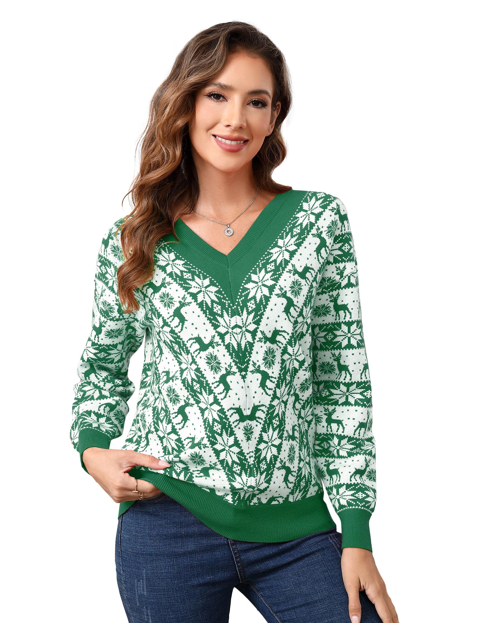 Festive MISSKY Women's Ugly Christmas Sweater - Funny Reindeer & Snowflake Knit Pullover Long Sleeve Holiday Sweater for Christmas Parties, Family Gatherings & Office Celebrations