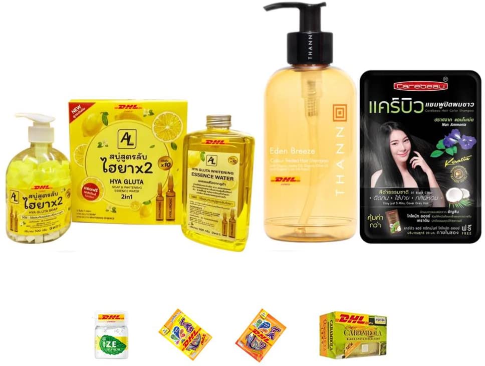 AL Hya Gluta Bar Soap 500g & Hya Gluta Thann Eden Breeze Color-Treated Hair Shampoo with Organic Jojoba - Whitening & Hair Care Set for Glowing Skin & Healthy Hair - Fast DHL Shipping - Perfect for Daily Skincare & Hair Treatment Routine