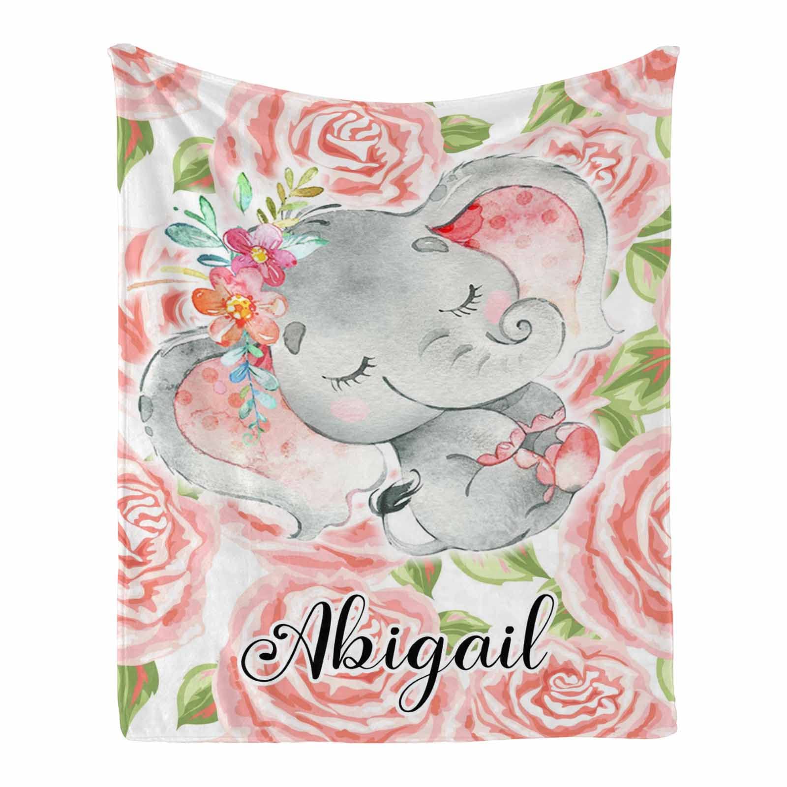 Custom Elephant Baby Blanket for Girls - Personalized Newborn Gift with Name - 50