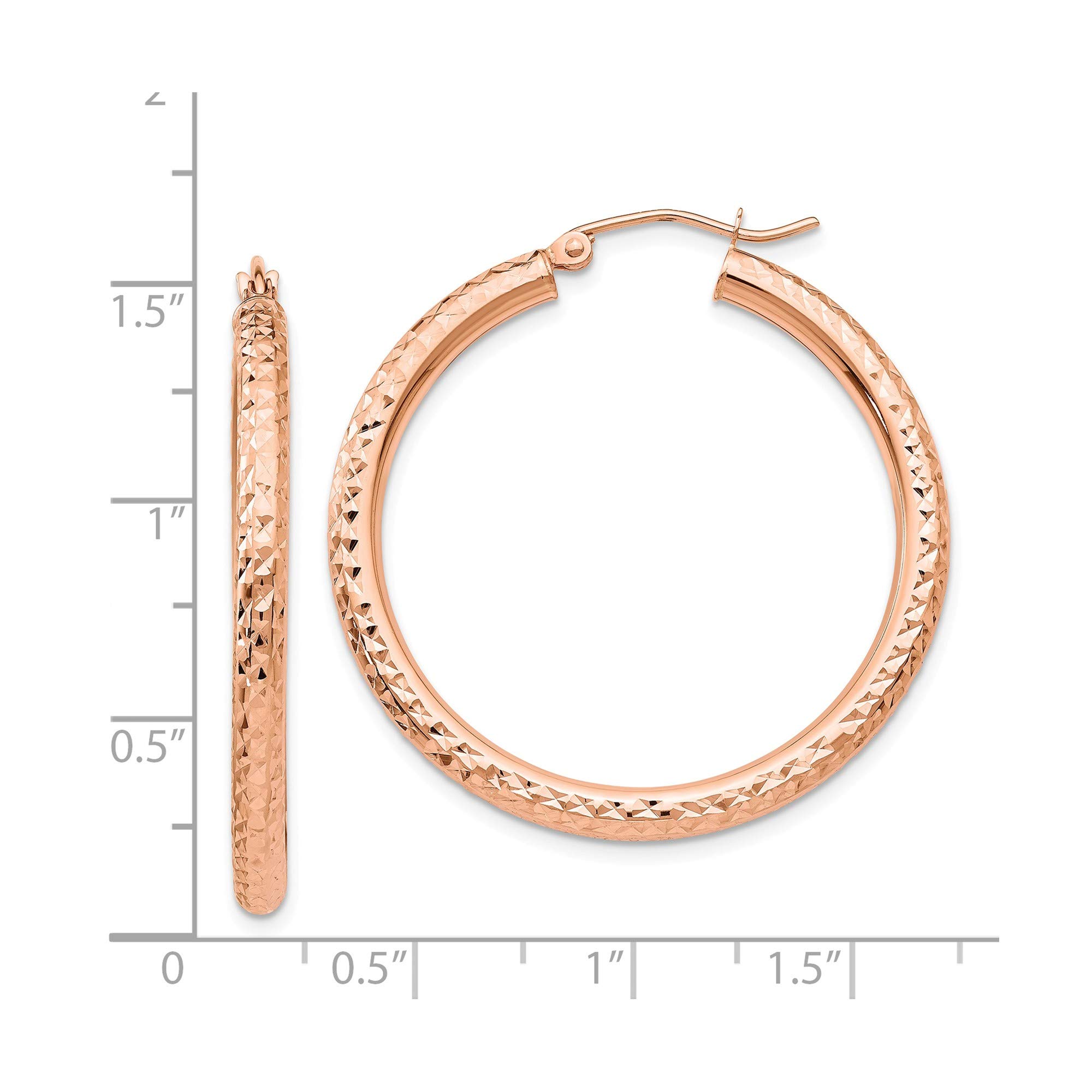 14K Rose Gold Diamond-Cut 3mm Round Hoop Earrings for Women - Elegant Everyday Jewelry for Work, Date Night & Special Occasions