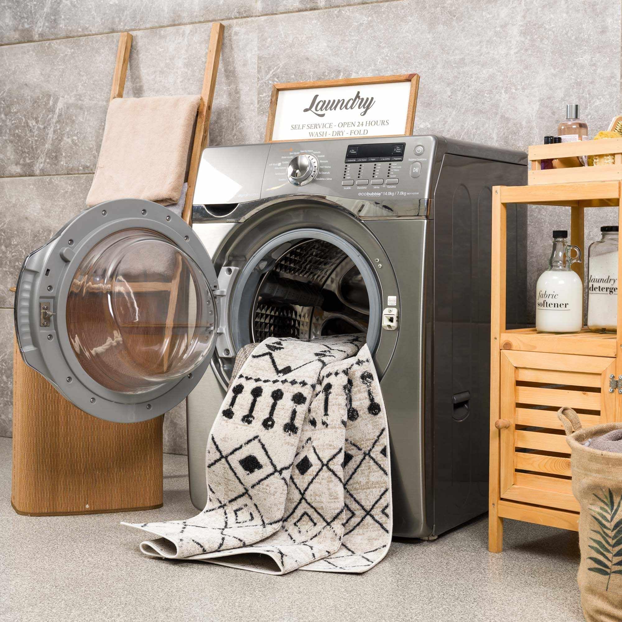 Premium Hauteloom Joppatowne Machine Washable Area Rug - Soft & Durable for Living Room, Bedroom - Black, Beige, Gray - 7'10