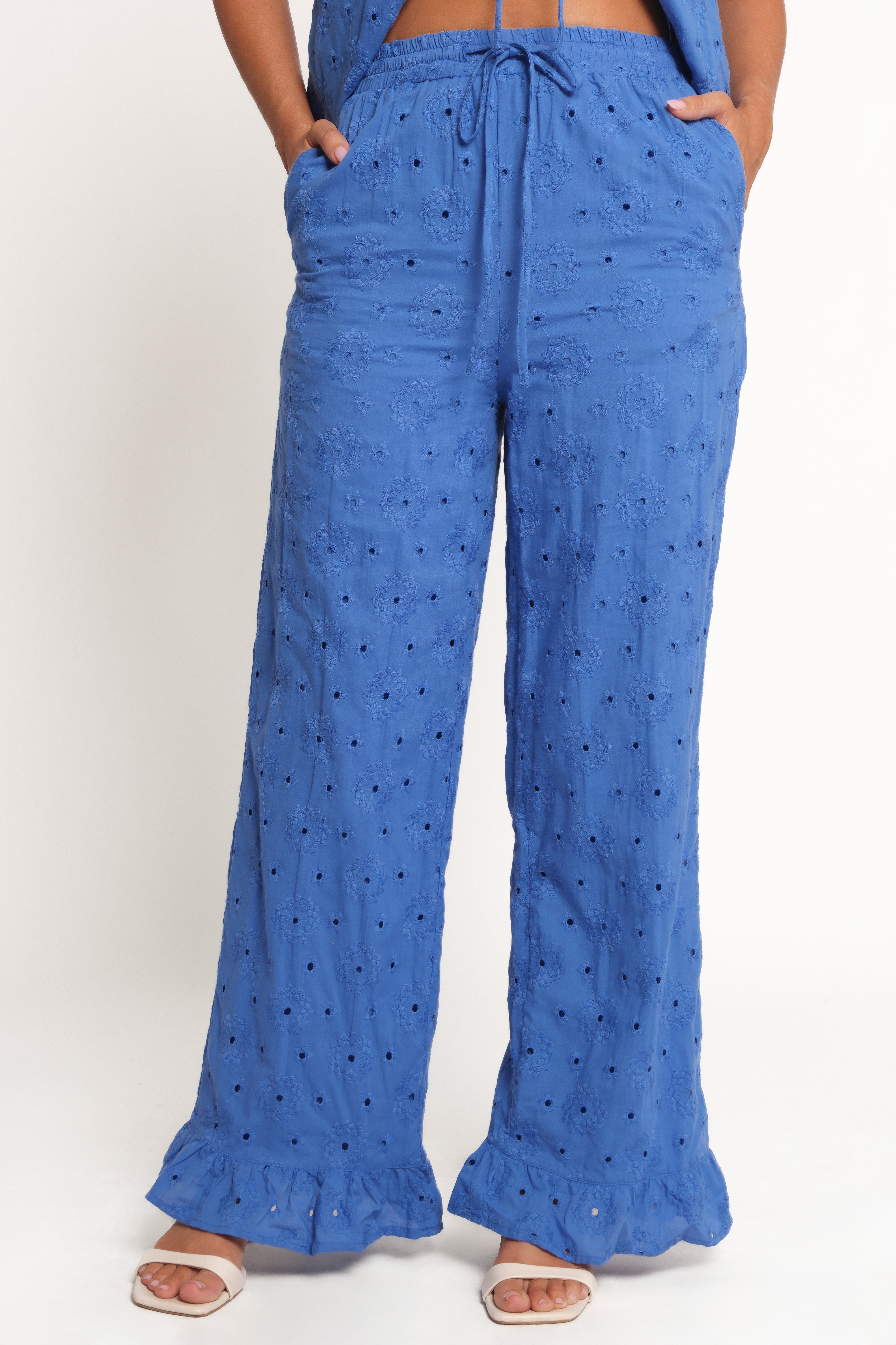 Katya Embroidered Women's Pants - Cobalt Blue Boho Style Cotton Trousers for Casual Wear & Summer Outfits