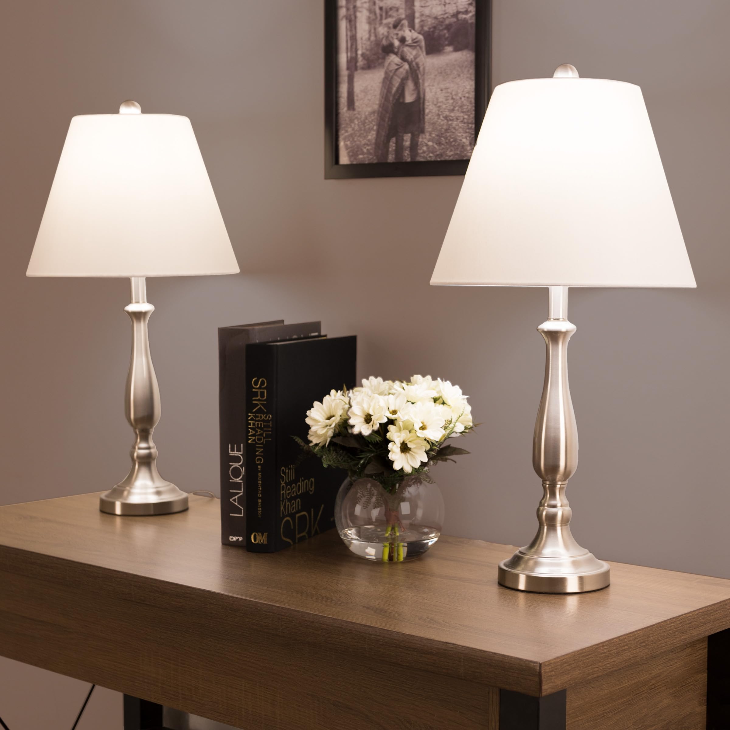 Premium Brushed Steel Table Lamps Set of 2 - Modern LED Accent Lighting for Bedroom, Living Room, Office & Entryway - Elegant Home Decor by Lavish Home | Perfect for Nightstands, Desks & Cozy Reading Nooks