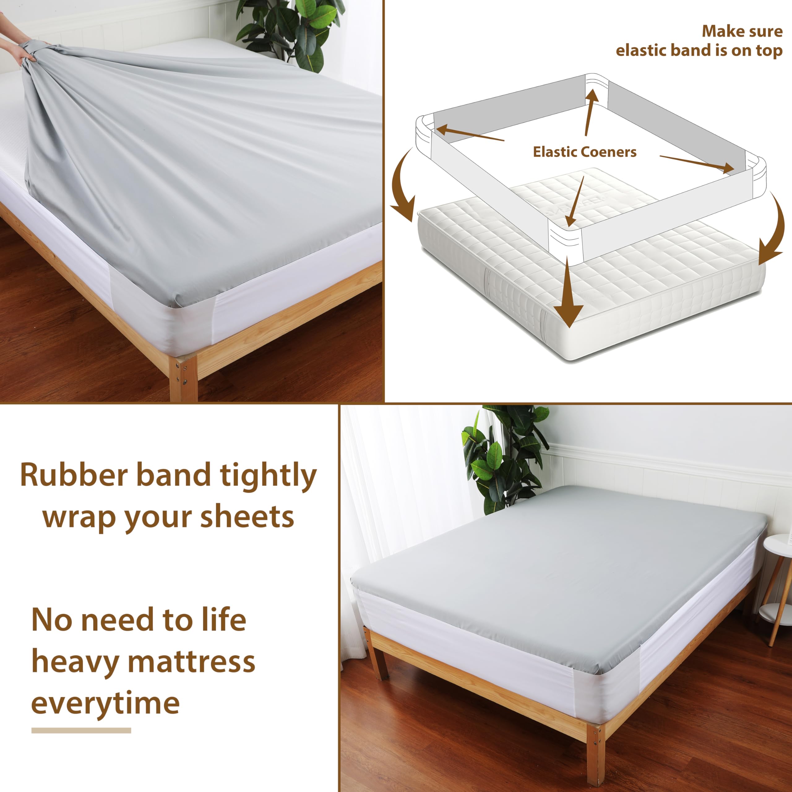 Premium Bed Sheet Holder & Fasteners Set - Strong Mattress Corner Grippers with Bed Lifter - Elastic Fitted Sheet Clips & Straps for Queen Size Beds - Secure Sheets for Better Sleep & Comfortable Bedroom