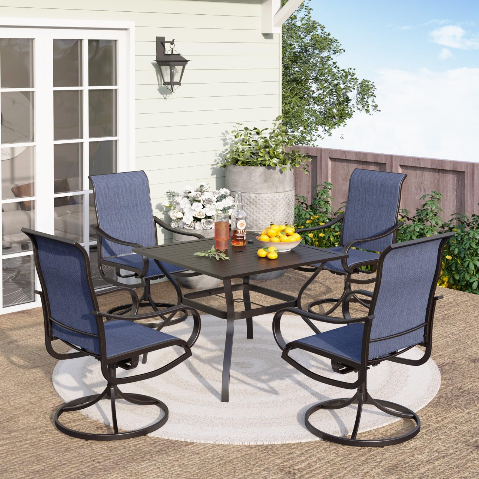 PHI VILLA 5-Piece Outdoor Patio Dining Set with Swivel Chairs & 37