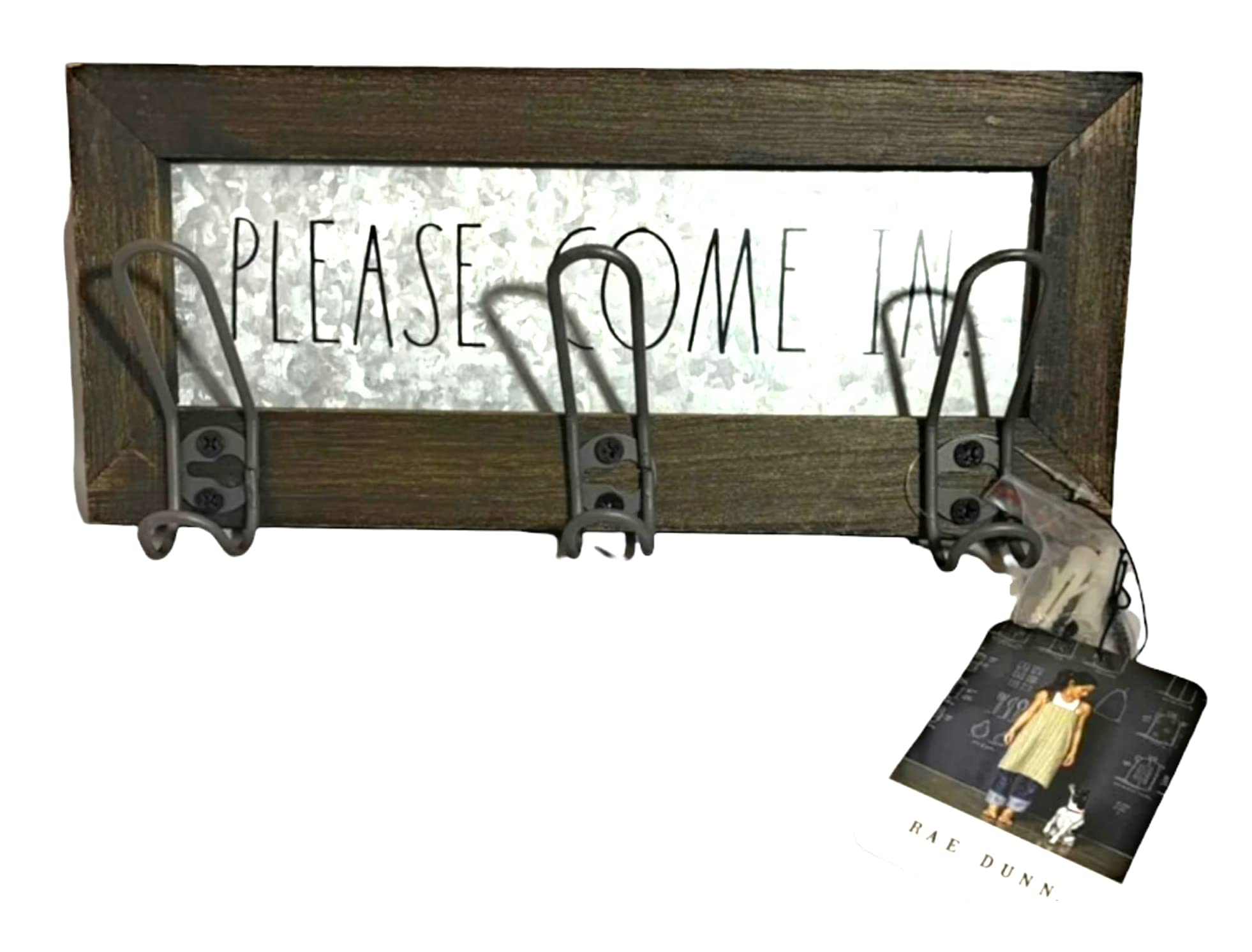 Rae Dunn 'Please Come In' Sign with Hooks - Rustic Farmhouse Entryway Decor for Front Door Welcome Sign