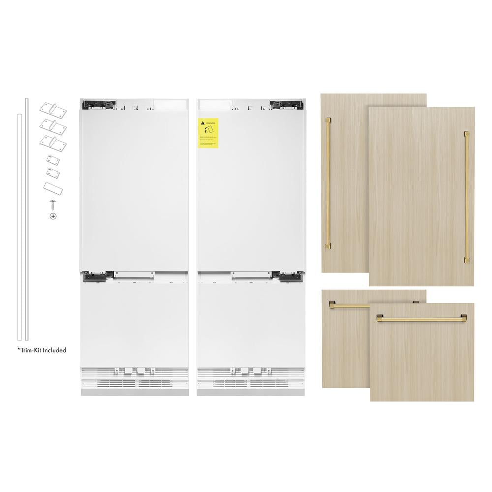 ZLINE Autograph Edition 60 Inch Panel Ready French Door Refrigerator - 32.2 cu ft Built-In Bottom Freezer with Water Dispenser & Ice Maker - Polished Gold Accents (RBIVZ 60 G) - Perfect for Modern Kitchens & Luxury Homes