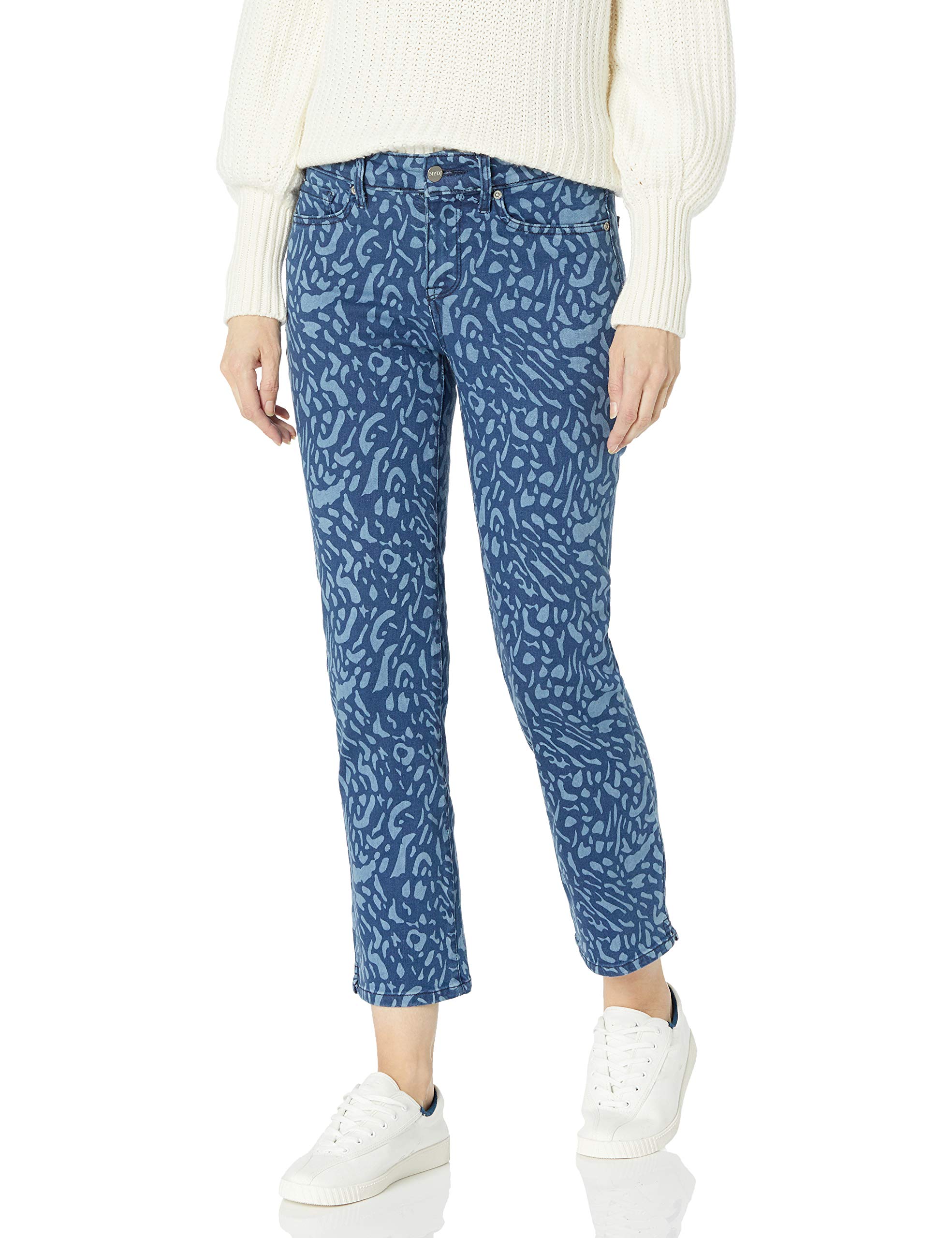 NYDJ Women's Marilyn Straight Ankle Jeans - Wild Animal Print, Size 0 - Comfortable Stretch Denim for Casual Wear & Office Outfits