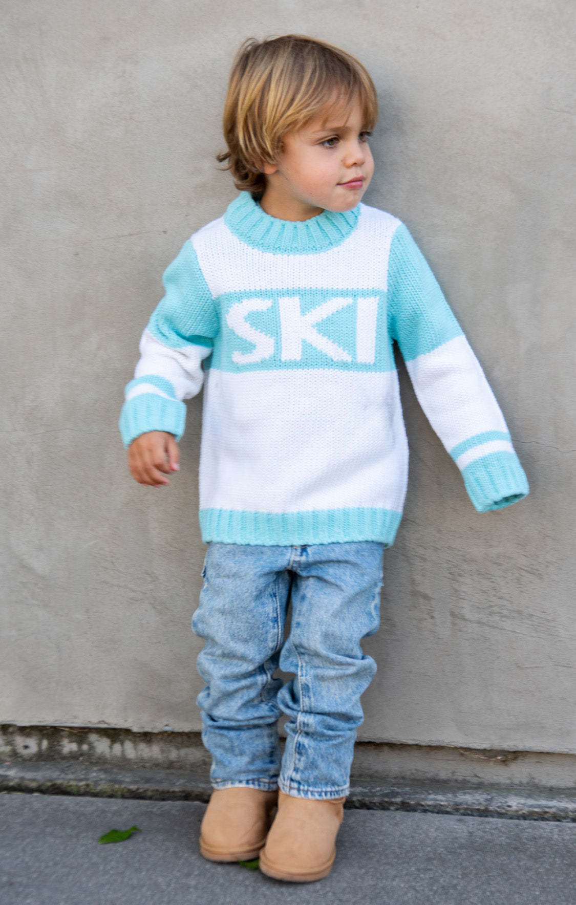 Powder Blue Mini Ski Sweater - Cozy Knit Pullover for Women - Perfect for Skiing, Snowboarding & Winter Outfits
