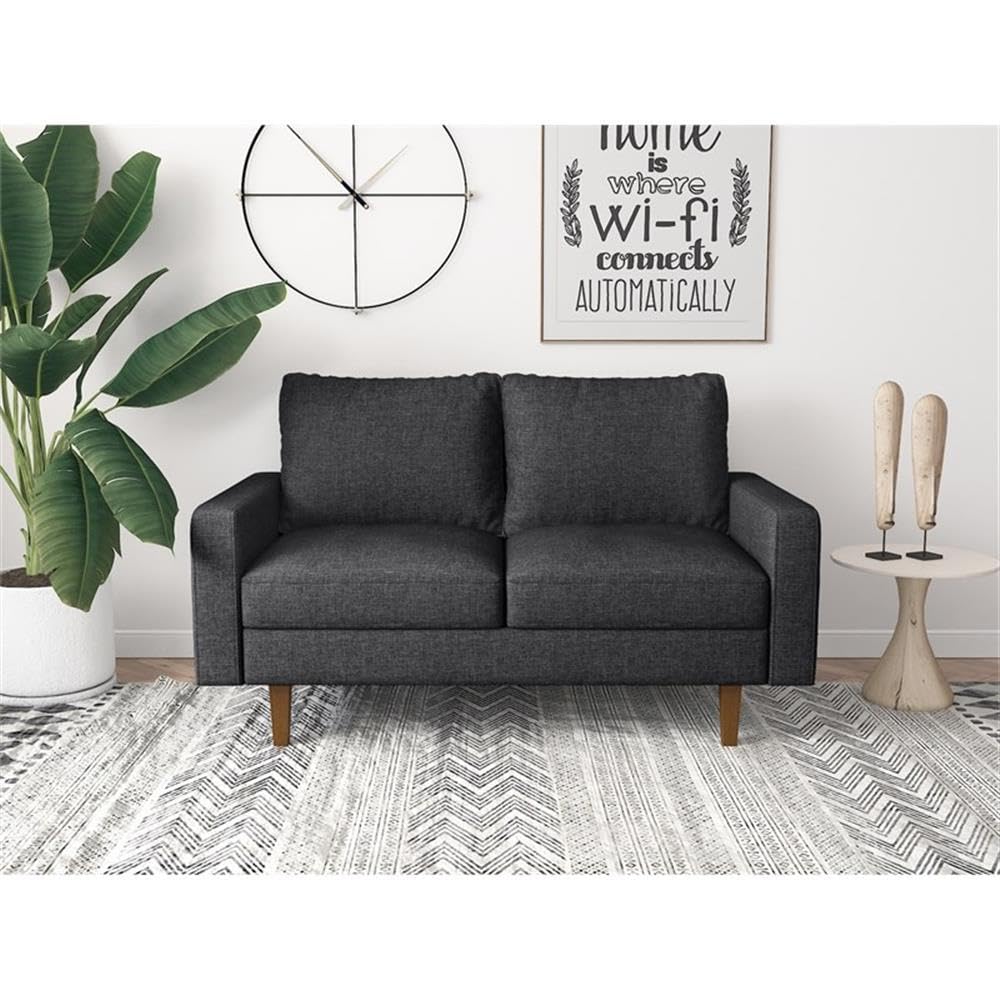 Dark Gray Ashton Linen Loveseat for Living Room - Comfortable Small Sofa for Apartments, Reading Nook & Cozy Spaces