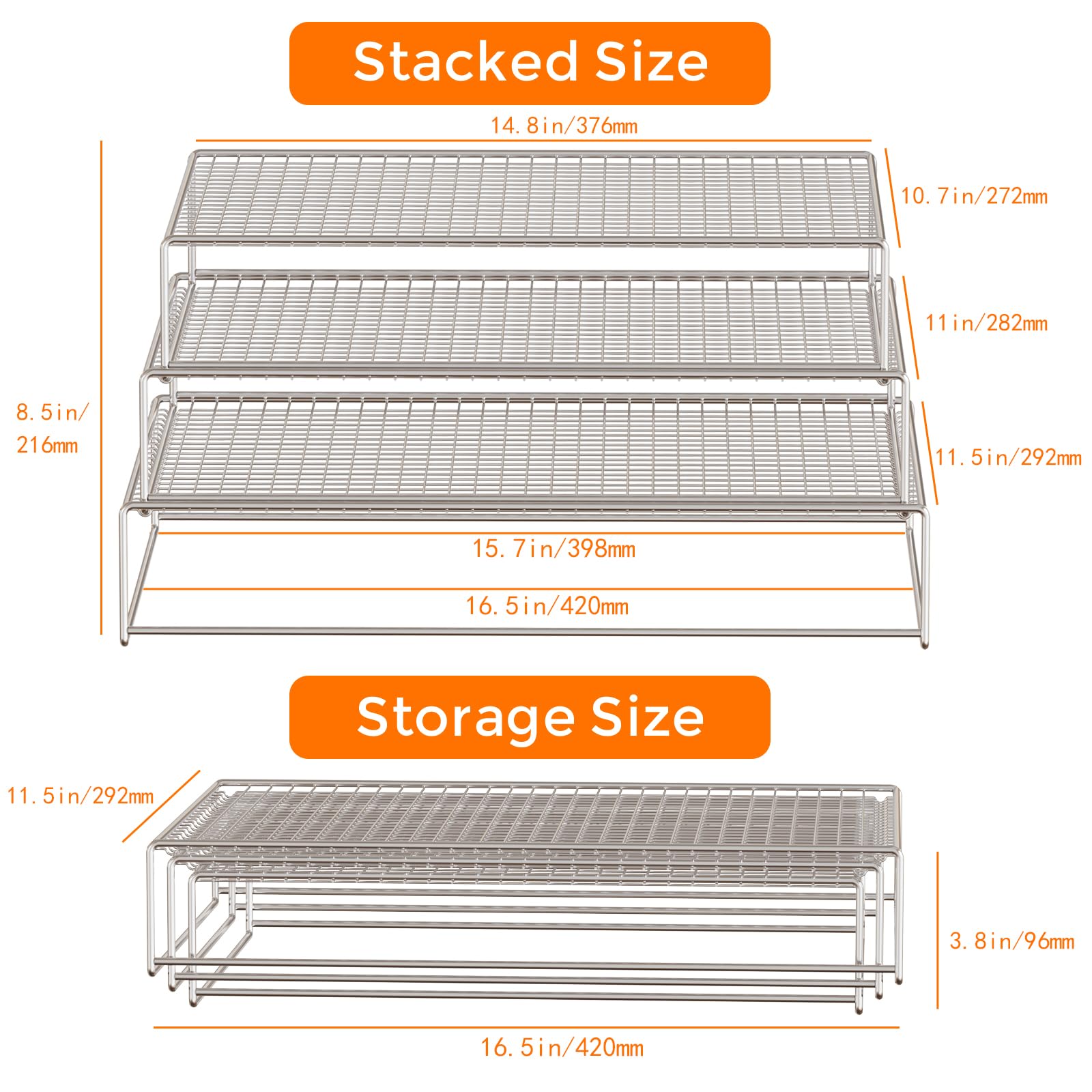 3-Tier Stackable Stainless Steel Cooling Rack for Baking Cookies, Cakes & Bread - Oven & Dishwasher Safe (16.5 x 11.5 x 3.3 Inches) - Perfect for Kitchen Countertop, Pastry Cooling & Meal Prep