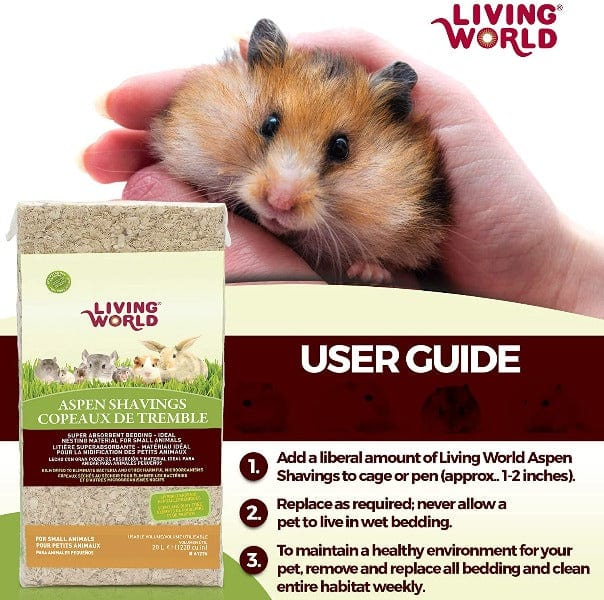 Living World Aspen Shavings for Small Animals - Natural Bedding for Hamsters, Rabbits & Guinea Pigs - Dust-Free Small Pet Cage Liner for Comfort & Odor Control