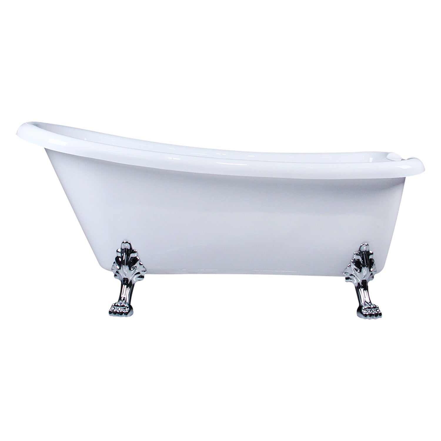 Aqua Eden 67 Inch Acrylic Classic Flat Rim Single Slipper Clawfoot Bathtub with 7 Inch Faucet Drillings - Glossy White & Polished Chrome - Perfect for Vintage Bathroom Decor and Spa-Like Relaxation