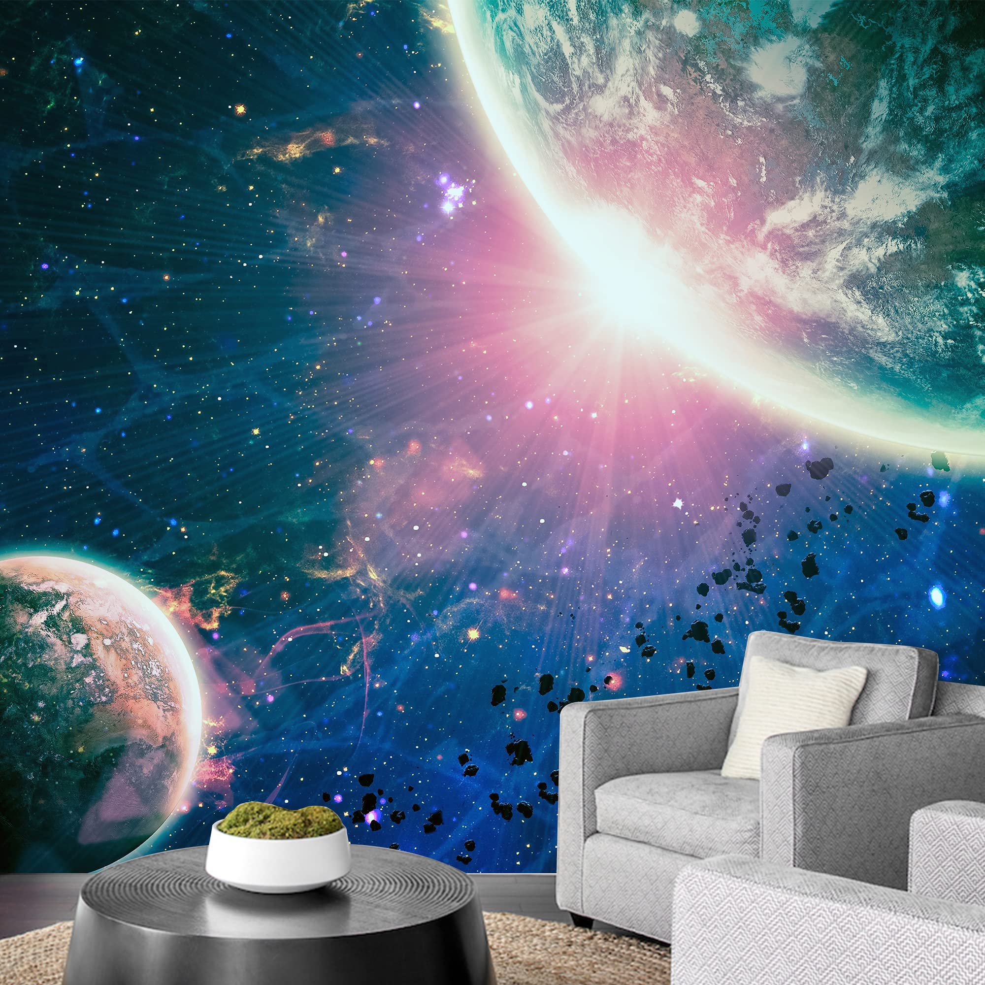 Removable Peel and Stick Wall Murals - Giant Universe Planets Wallpaper for Bedroom Decor (100x144 inches) - Perfect for Kids Room, Nursery, or Home Office Space