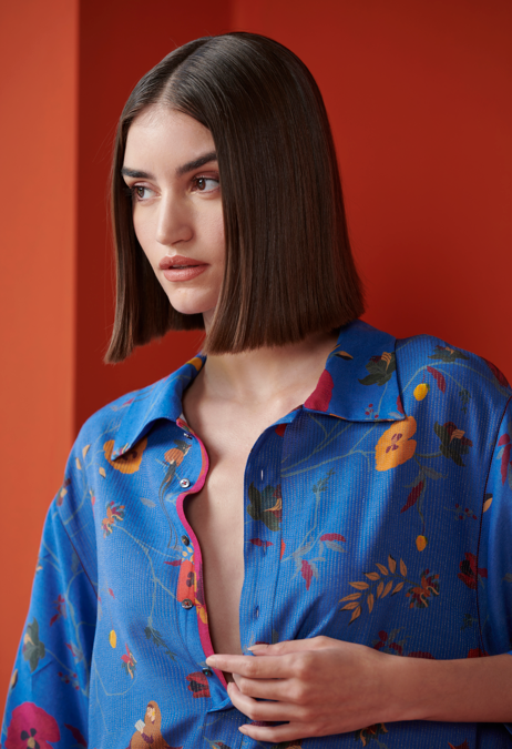Kasturi Shirt Dress - Premium Muga Satin Cobalt Blue - Elegant Office Wear & Casual Outfit for Women
