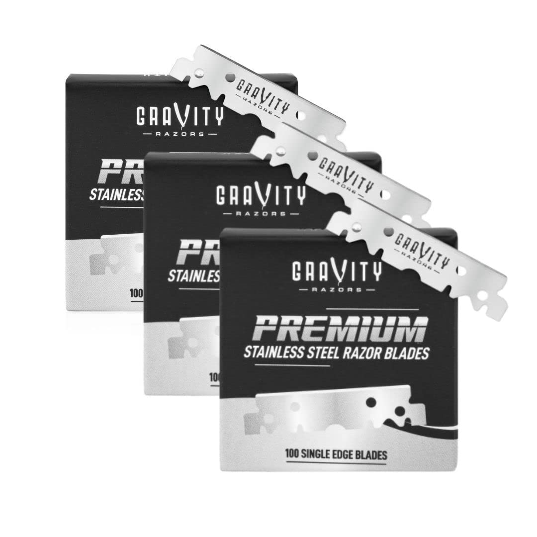 Premium Stainless Steel Razor Blades - 100 Count (3-Pack) for Safety Razors & Straight Edge Shaving | Swedish Steel Sharp Blades by GRAVITY RAZORS | Perfect for Close Shaves, Barber Shops & Home Grooming