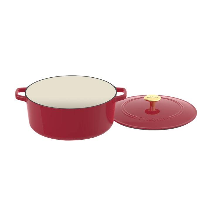 Cuisinart Chef's Classic 7-Quart Red Enameled Cast Iron Round Covered Casserole - Perfect for Braising, Stewing & Slow Cooking Family Meals