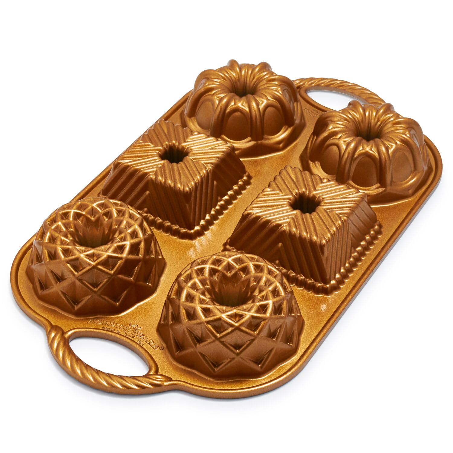 Nordicware 3.5 Cup Geo Bundtlette Pan - Non-Stick Mini Bundt Cake Pan for Baking Perfect Individual Cakes, Muffins & Desserts | Great for Parties, Holidays & Gift-Giving