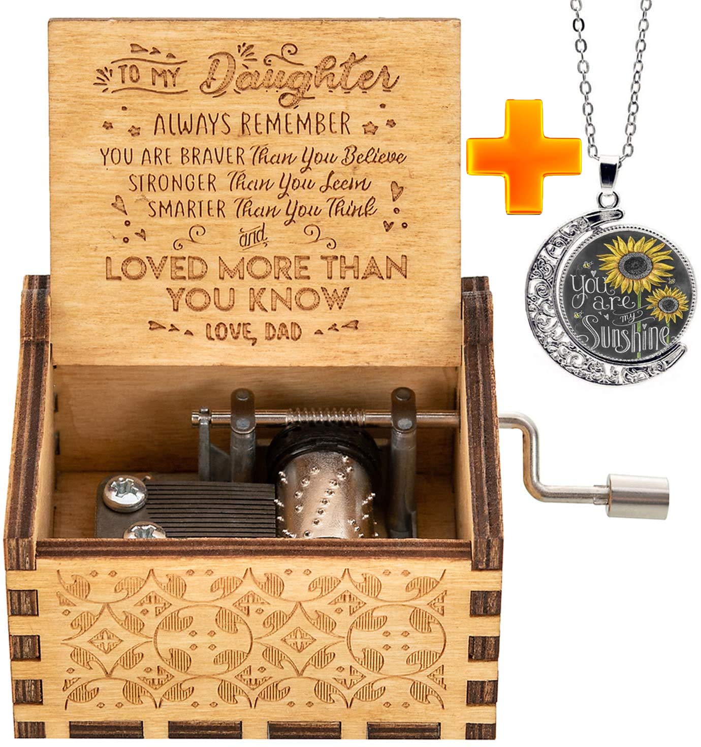 You Are My Sunshine Personalized Wooden Music Box with Necklace - Heartfelt Gift for Dad to Daughter - Perfect for Birthdays, Anniversaries & Special Moments