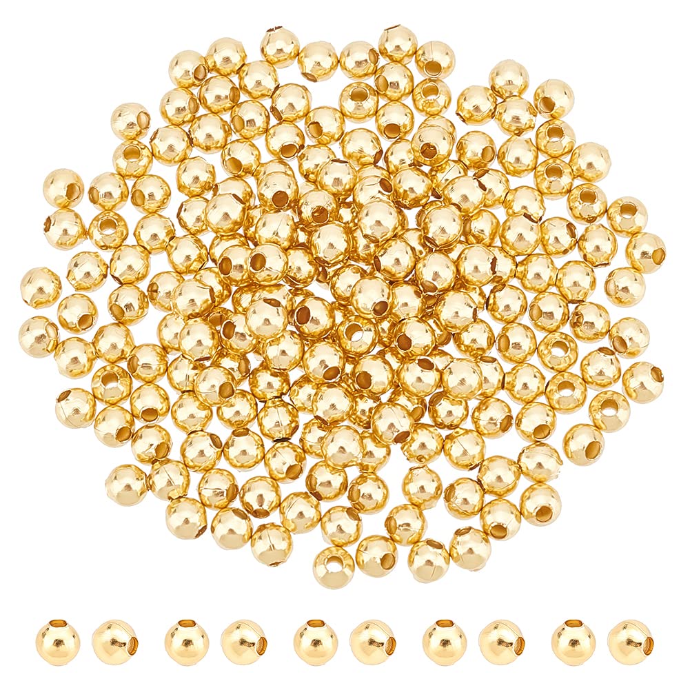 UNICRAFTALE 200pcs 4mm Golden Round Spacer Beads - Stainless Steel Loose Beads with 1.5mm Hole - Smooth Metal Spacer Beads for DIY Jewelry Making - Perfect for Bracelets, Necklaces & Crafting Projects