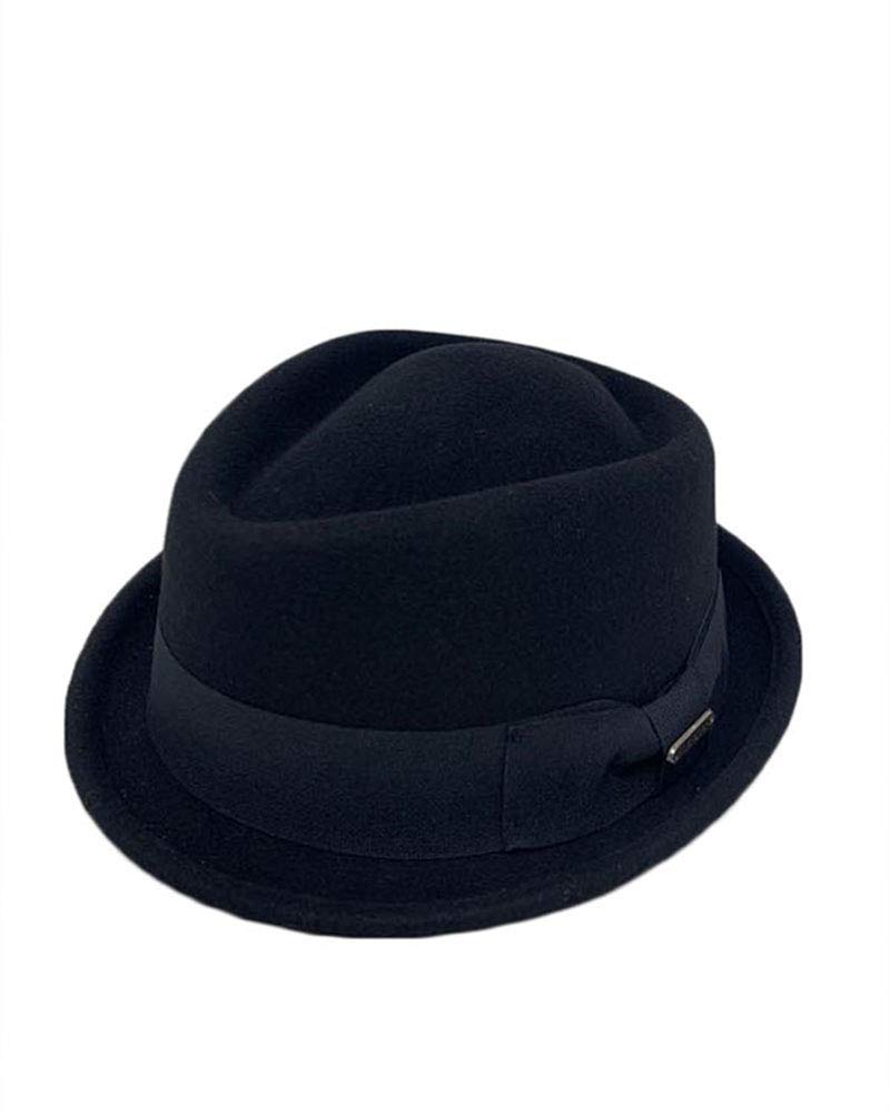 Stylish Men's Wool Felt Crushable Porkpie Fedora Hat - Classic Diamond Crown Trilby Design for Outdoor, Casual & Vintage Fashion