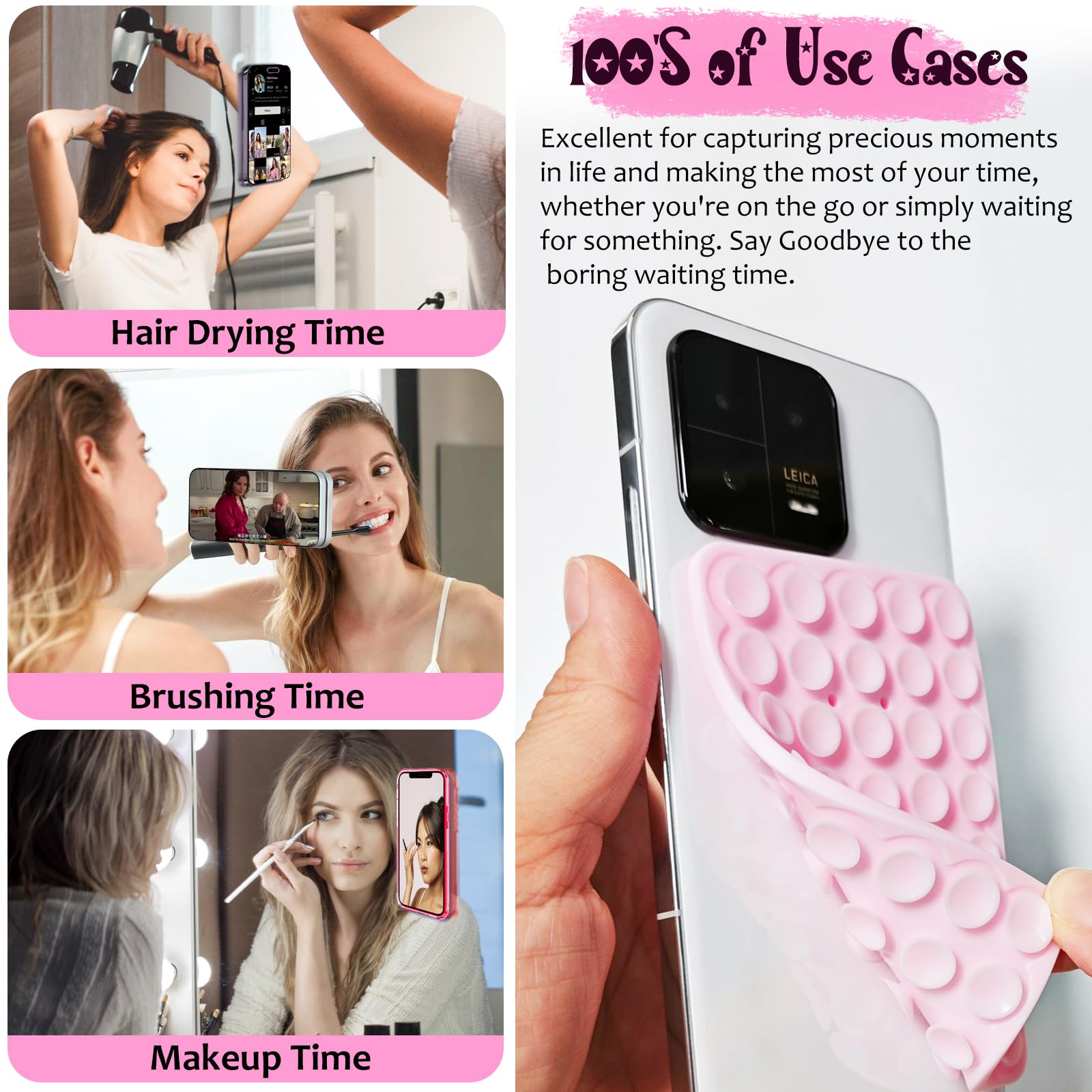 2 Pack Double Sided Silicone Suction Cup Phone Mount Holder - Strong Grip Hands-Free Phone Case for Selfies, Videos & Car Dashboard - Non-Slip Accessories (Light Pink & Translucent) - Perfect for Driving, Vlogging & Hands-Free Calling