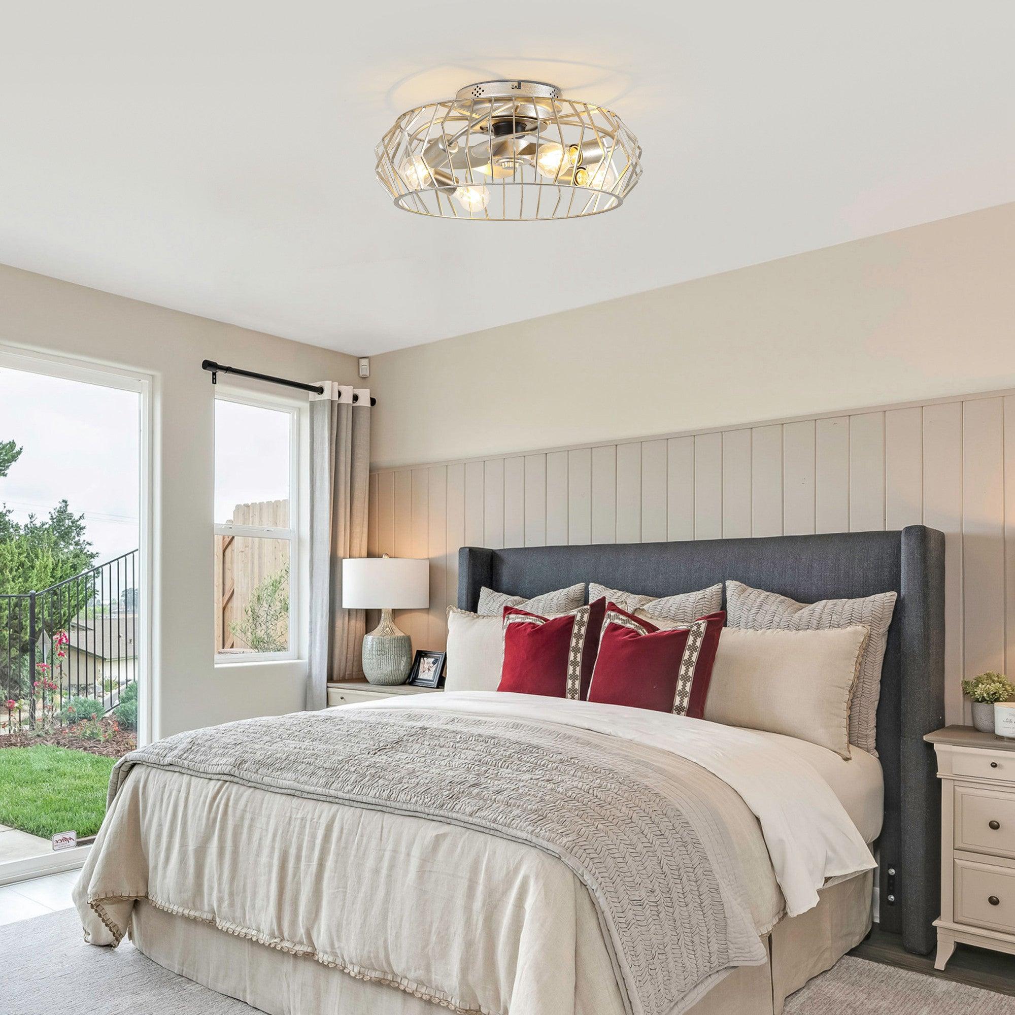 20 Inch Silver Flush Mount Ceiling Fan with Light - Smart APP & Remote Control - Perfect for Bedroom, Living Room & Office - Energy Efficient & Quiet Operation