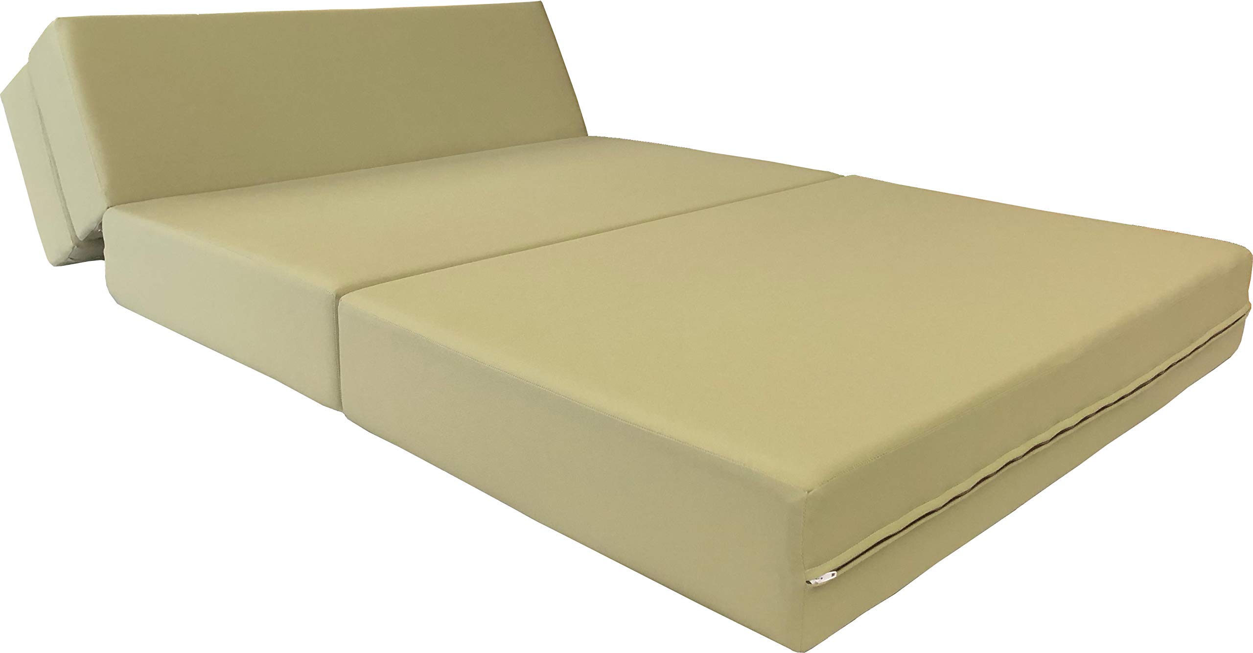 D&D Futon Furniture Folding Foam Mattress - Full Size Tan Convertible Sofa Chair Bed for Guest Room, Small Space & Dorm Use