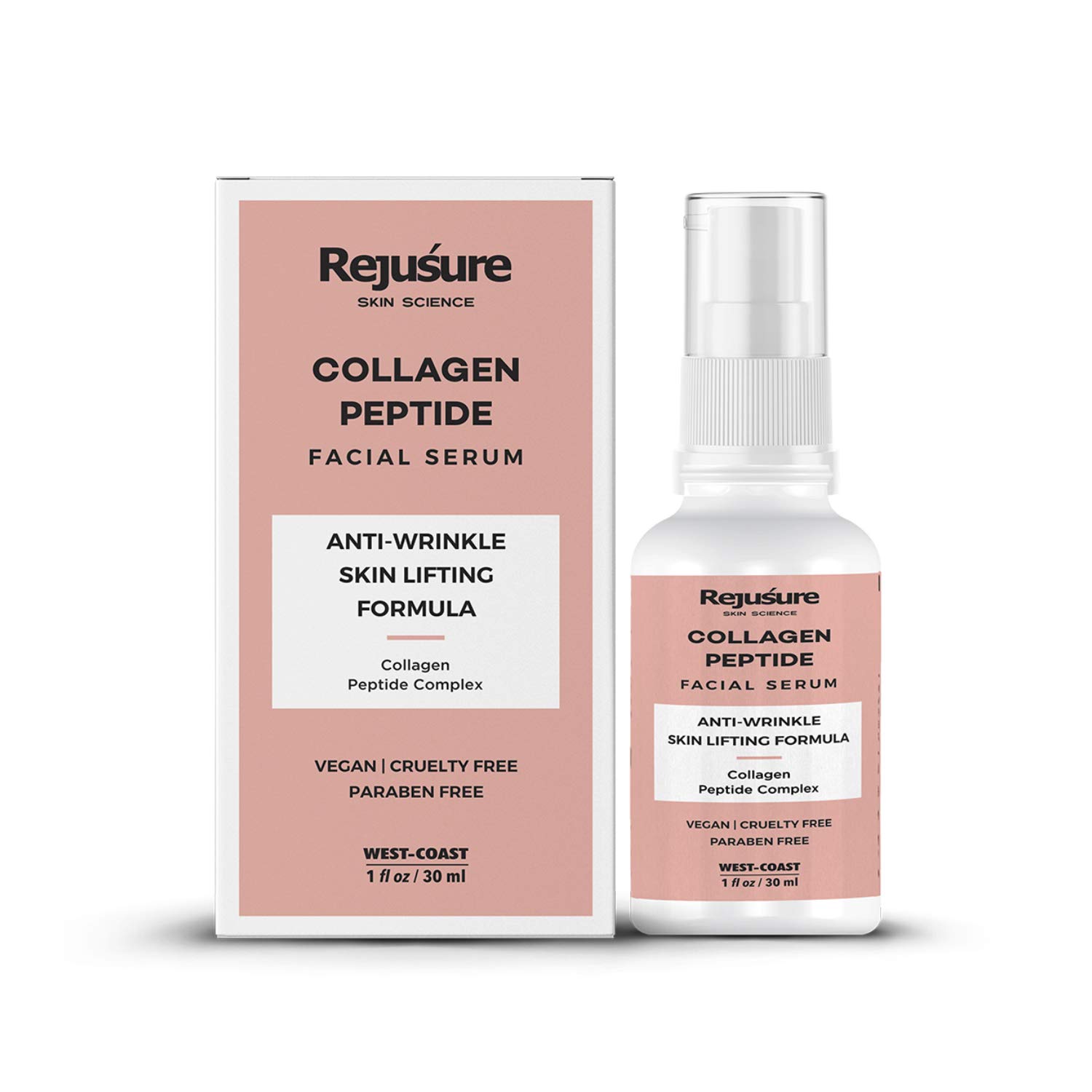 Rejusure Collagen Peptide Face Serum for Enhanced Skin Elasticity & Anti-Aging | Reduces Wrinkles & Improves Skin Texture | Deep Hydrating Moisturizer | 30ml Skincare Treatment for Daily Use & Night Routine