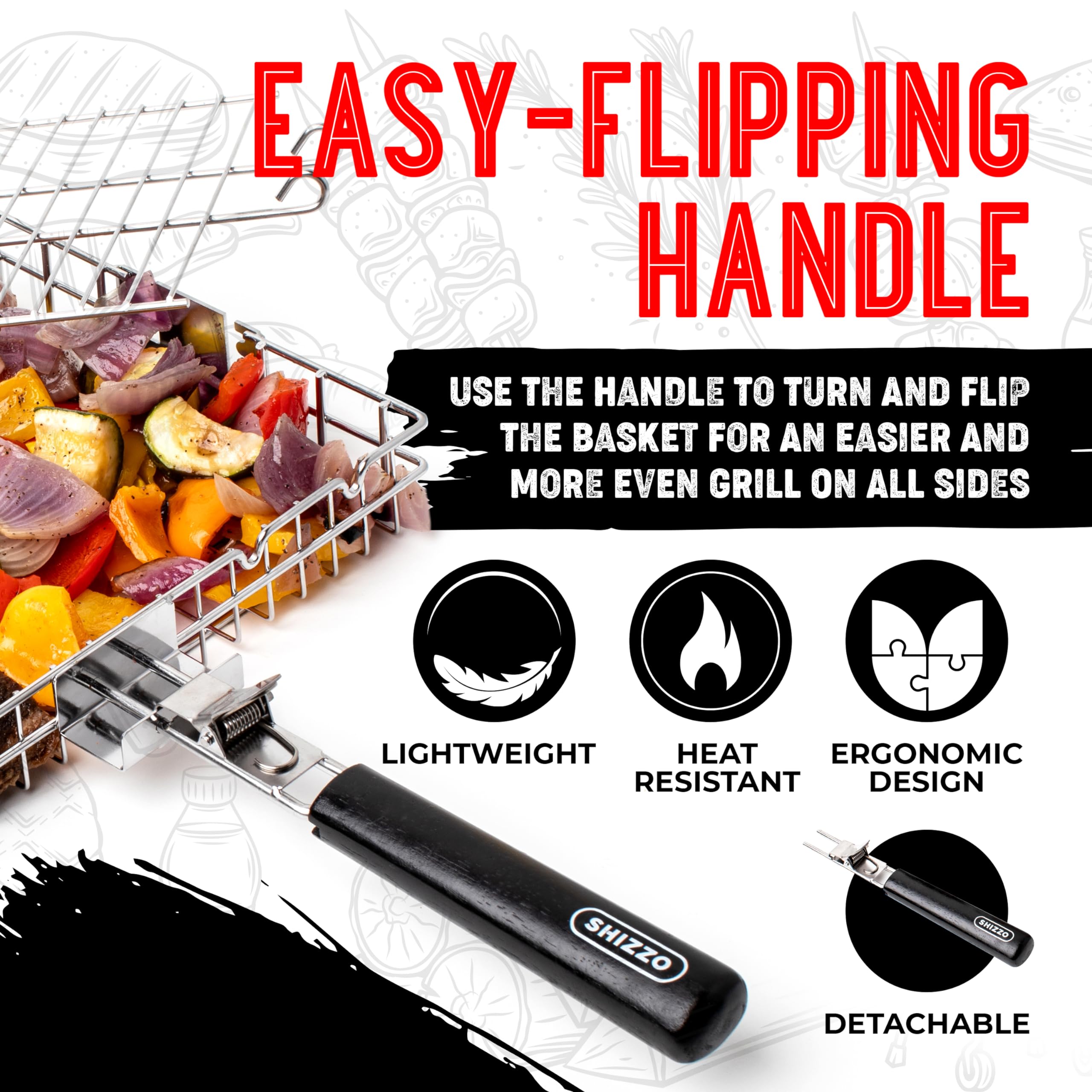 SHIZZO Adjustable Stainless Steel Grill Basket for BBQ, Fish, Shrimp & Vegetables - Portable Folding Camping Cooking Rack - Perfect Outdoor Grilling Accessory for Father's Day & Husband Gifts - Ideal for Backyard BBQs, Camping Trips & Picnics