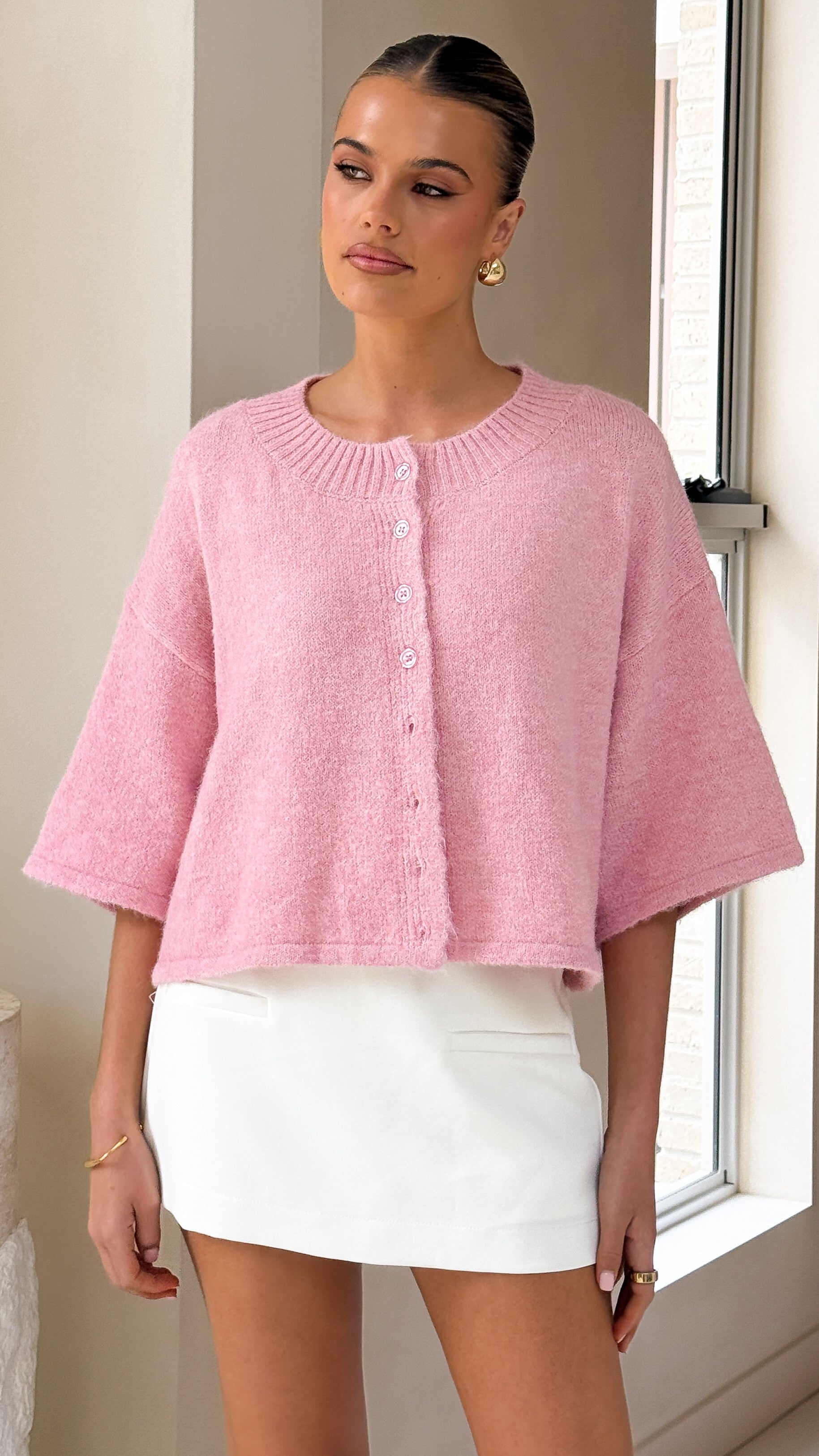 Gazelle Button Up Knit T-Shirt for Women - Soft Cotton Casual Shirt in Pink | Perfect for Spring Outfits, Date Nights & Weekend Wear