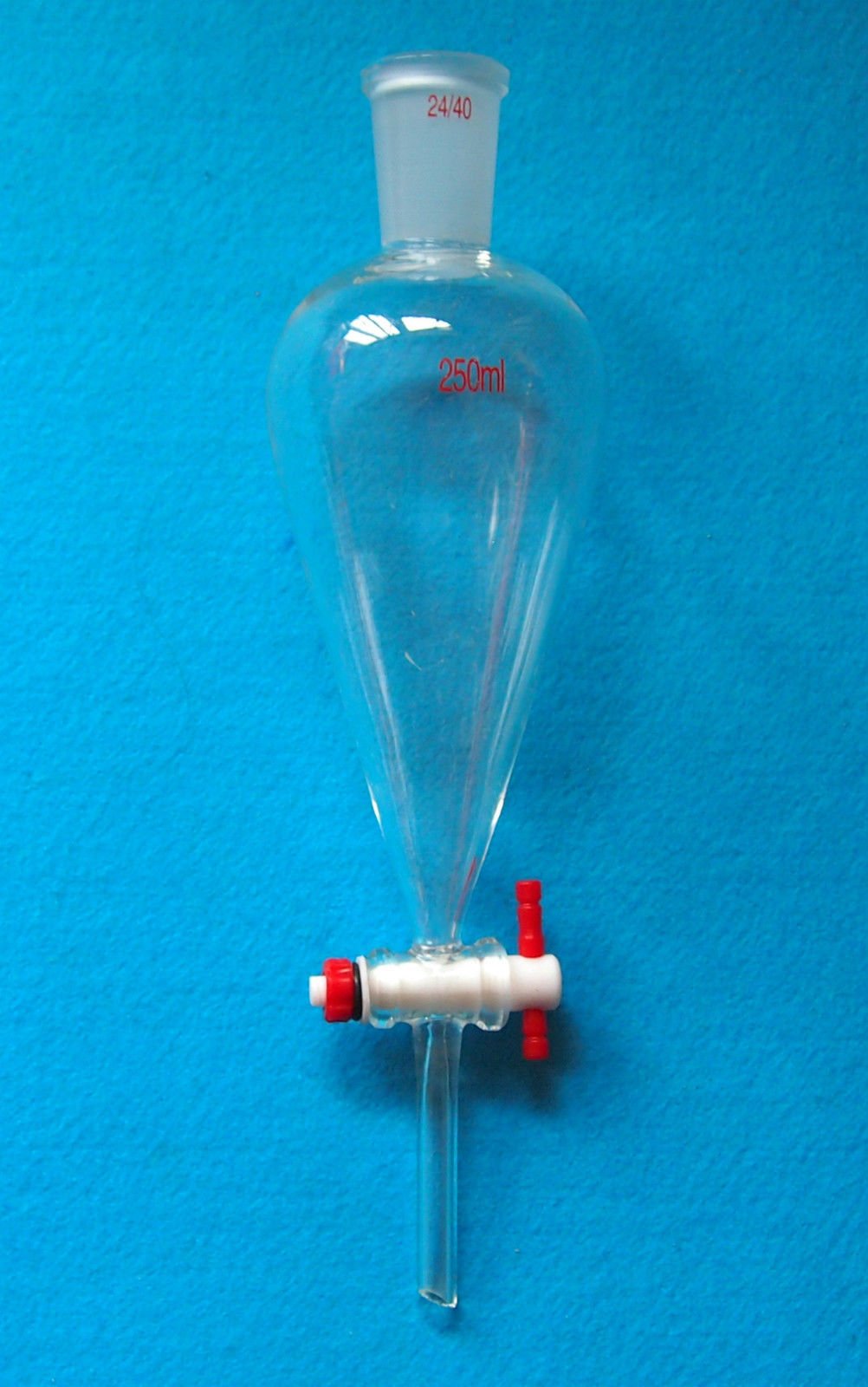 250ml 24/40 Glass Pear-Shaped Separatory Funnel with PTFE Stopcock & Straight Drop Tube - Ideal for Chemical Extraction, Lab Distillation & Essential Oil Separation