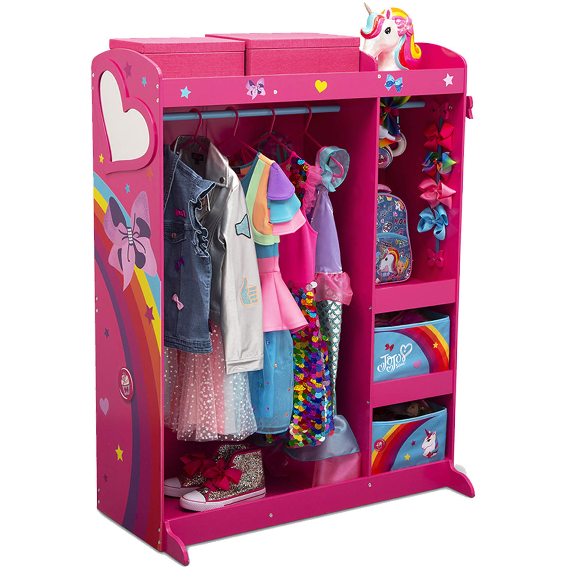 JoJo Siwa Dress Up Wardrobe for Kids - Pretend Play Costume Storage with Mirror & Shelves - Delta Children Play Boutique for Dress Up Games & Role Playing