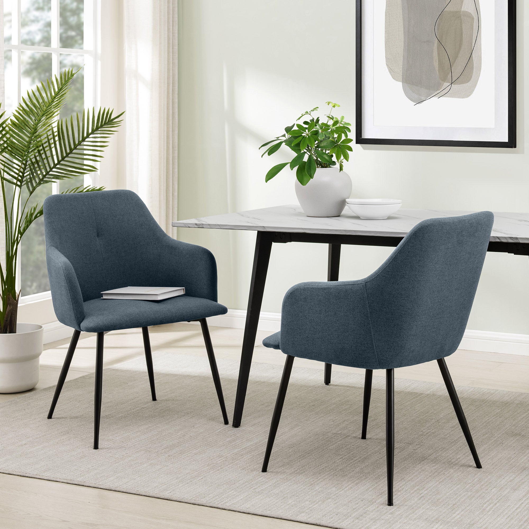 Modern Upholstered Woven Fabric Dining Chairs - Indigo Blue | Comfortable Kitchen & Dining Room Seating for Home, Restaurant & Office Use