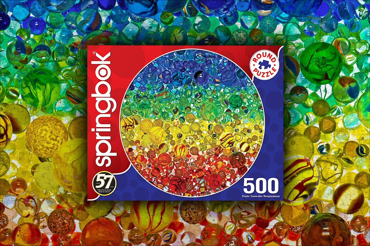 Springbok 500-Piece Round Jigsaw Puzzle - Illuminated Marbles Challenge - USA Made - Perfect for Family Game Night & Puzzle Enthusiasts